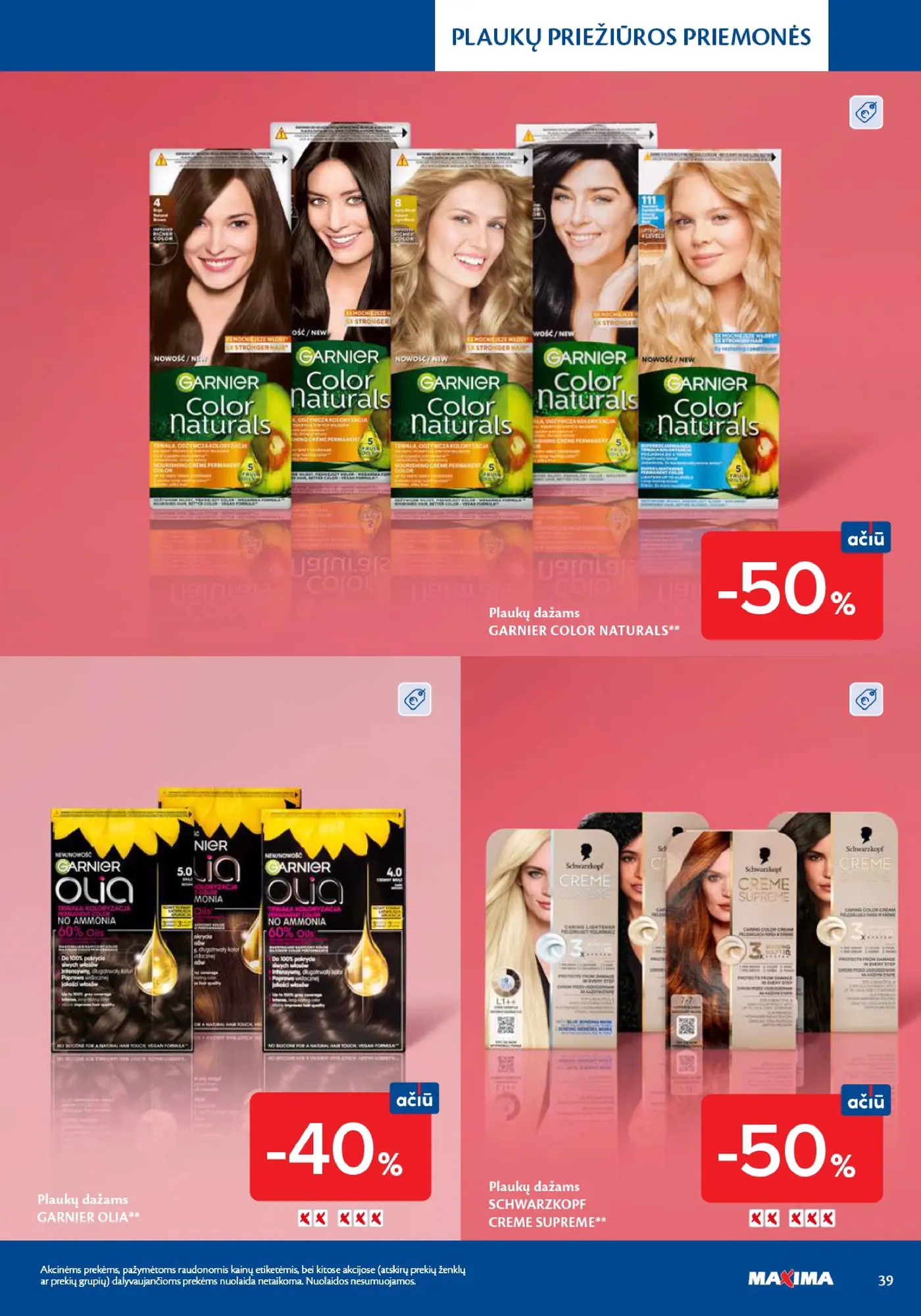Naujas Maxima nuolaidų leidinys - Grožio mugė – 39 puslapis: Plaukų dažams GARNIER COLOR NATURALS, Plaukų dažams GARNIER OLIA, Plaukų dažams SCHWARZKOPF CREME SUPREME