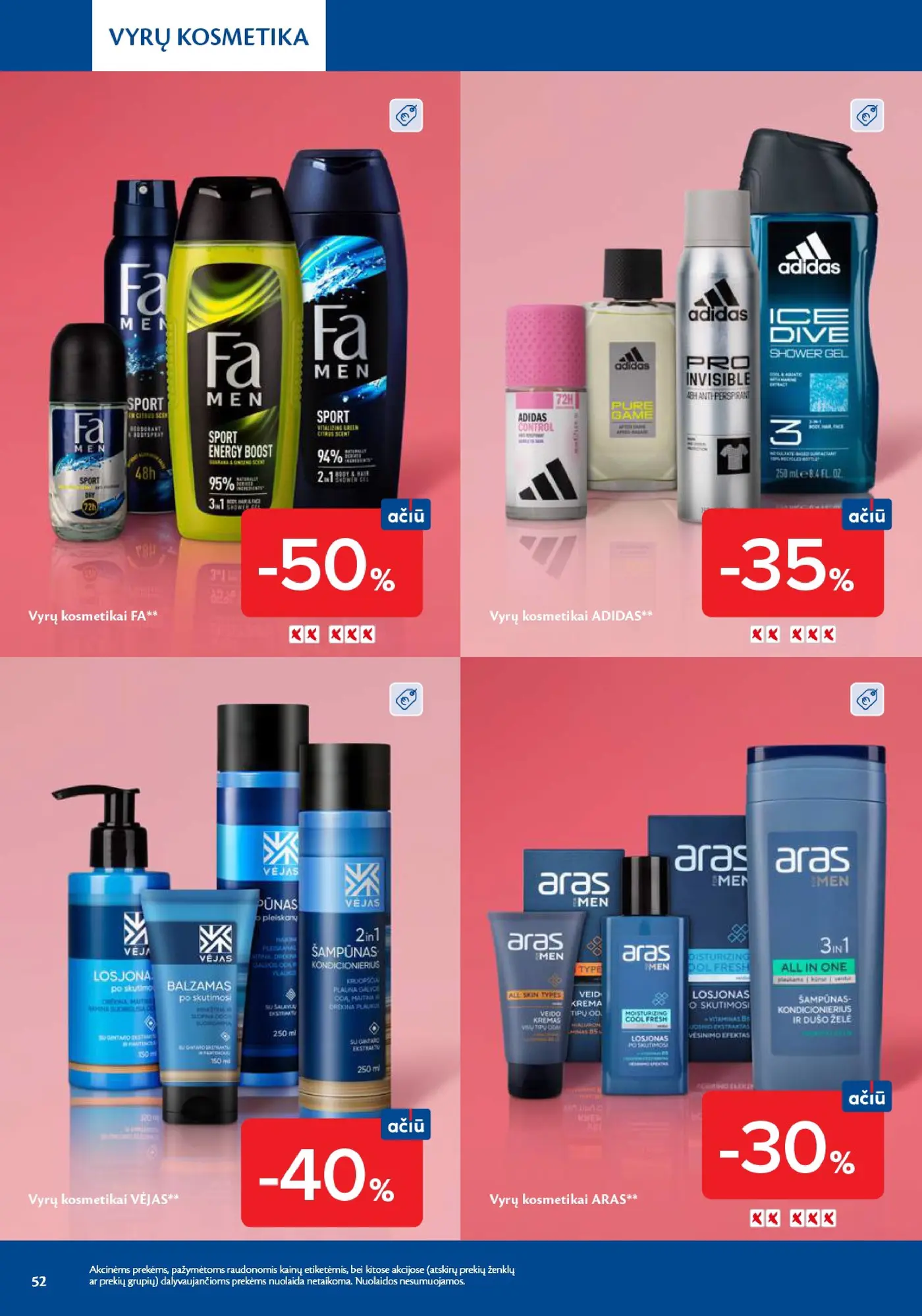 Naujas Maxima nuolaidų leidinys - Grožio mugė – 52 puslapis: Vyrų kosmetikai FA, Vyrų kosmetikai ADIDAS, Vyrų kosmetikai VĖJAS