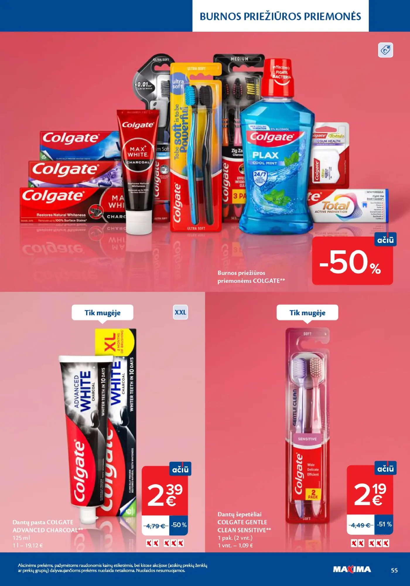 Naujas Maxima nuolaidų leidinys - Grožio mugė – 55 puslapis: Burnos priežiūros priemonėms COLGATE, Dantų šepetėliai COLGATE GENTLE CLEAN SENSITIVE, 1 pak.