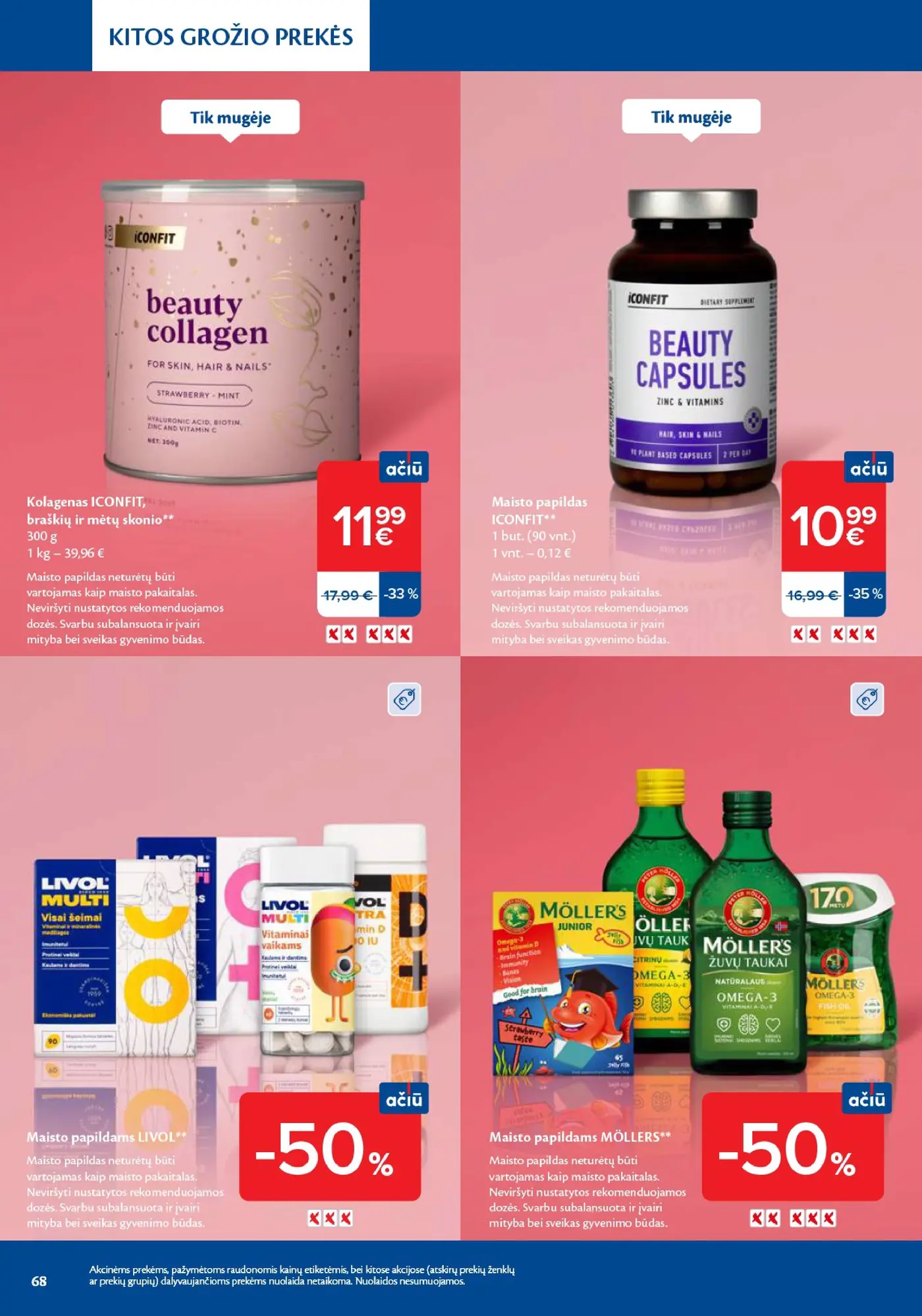 Naujas Maxima nuolaidų leidinys - Grožio mugė – 68 puslapis: Kolagenas ICONFIT, 300 g, Maisto papildas ICONFIT, 90 vnt, Maisto papildams LIVOL
