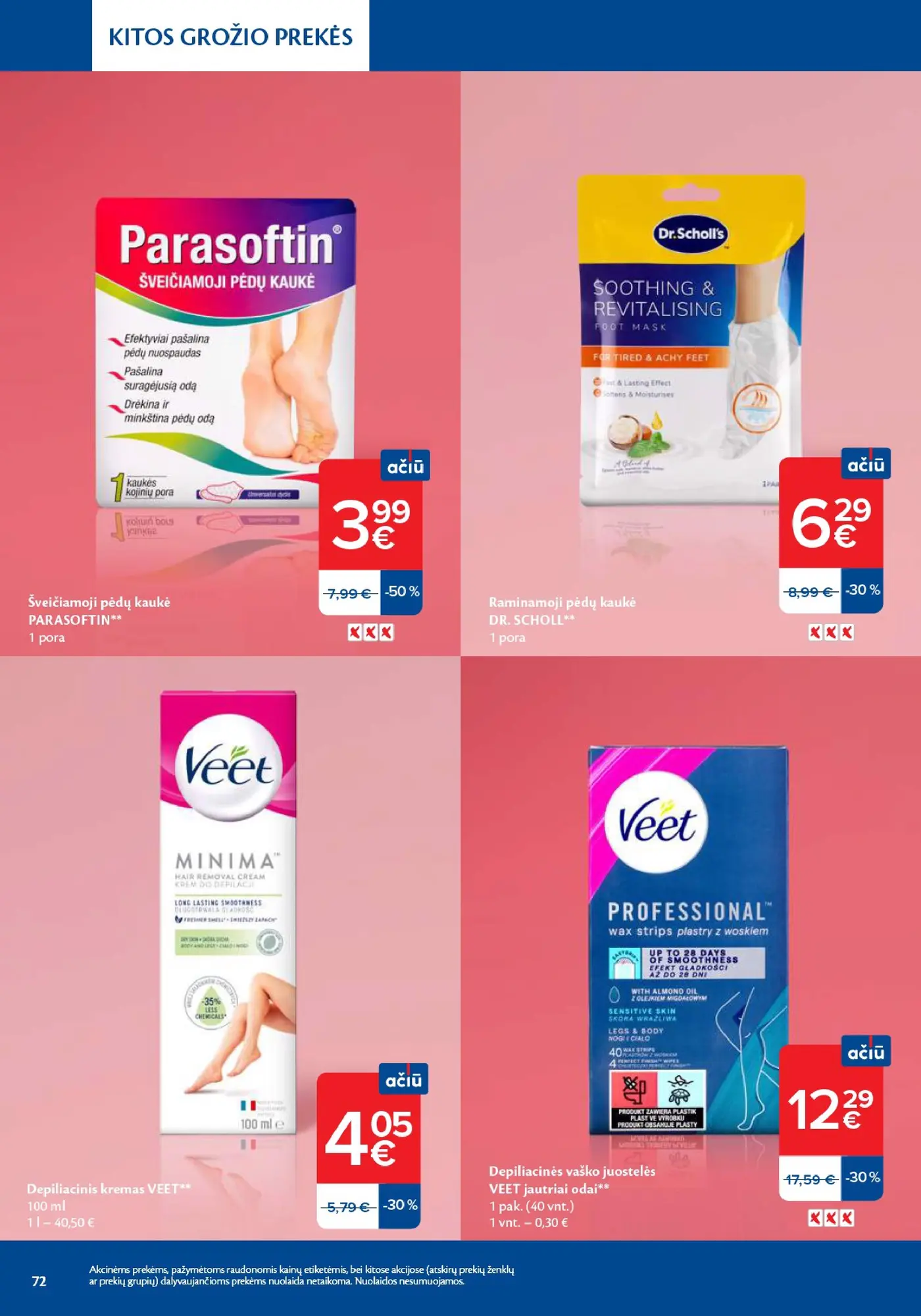 Naujas Maxima nuolaidų leidinys - Grožio mugė – 72 puslapis: Šveičiamoji pėdų kaukė PARASOFTIN, 1 pora, Depiliacinis kremas VEET, 100 ml, Depiliacinės vaško juostelės VEET jautriai odai, 1 pak.