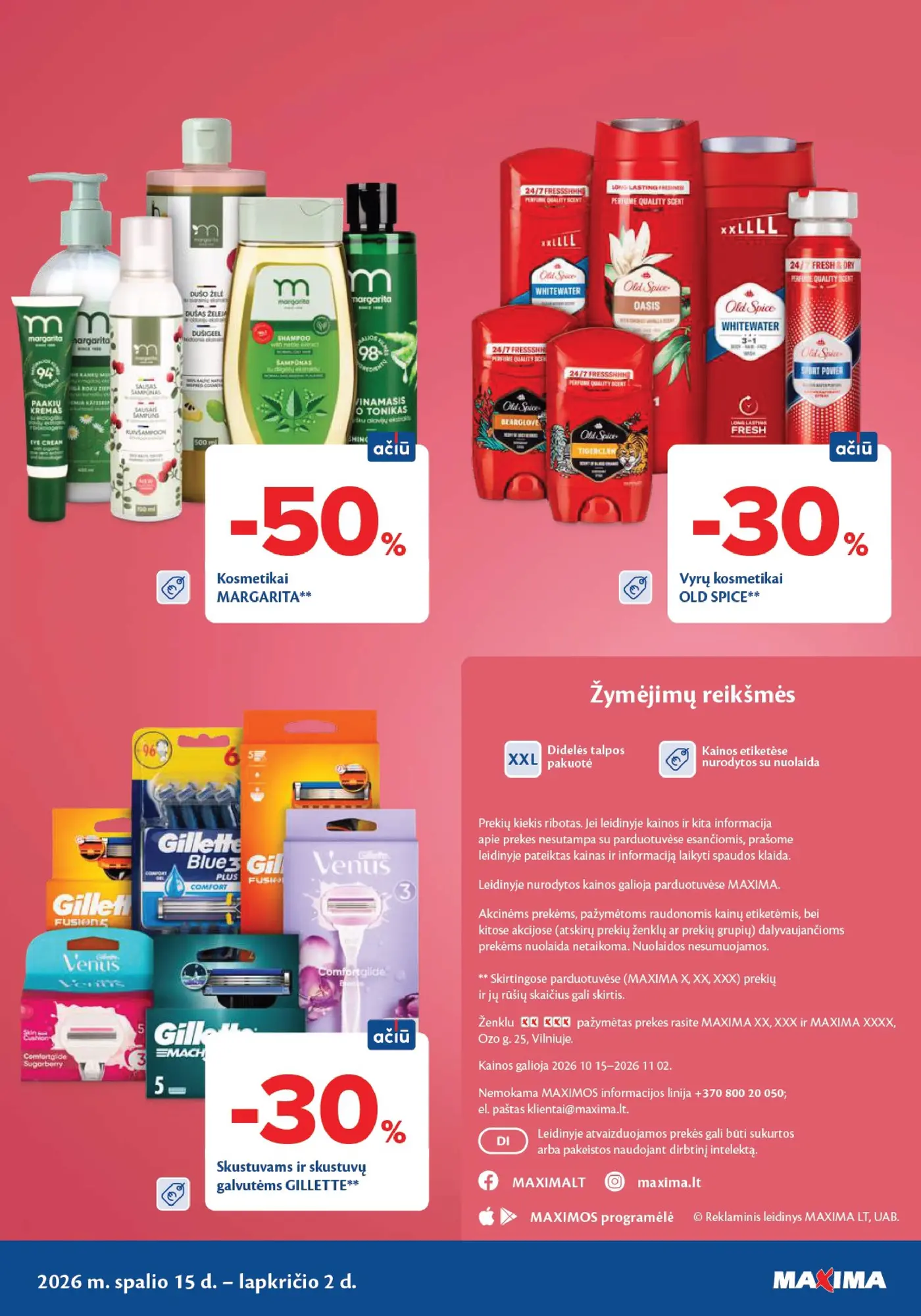 Naujas Maxima nuolaidų leidinys - Grožio mugė – 76 puslapis: Kosmetikai MARGARITA, Vyrų kosmetikai OLD SPICE, Skustuvams ir skustuvų galvutėms GILLETTE