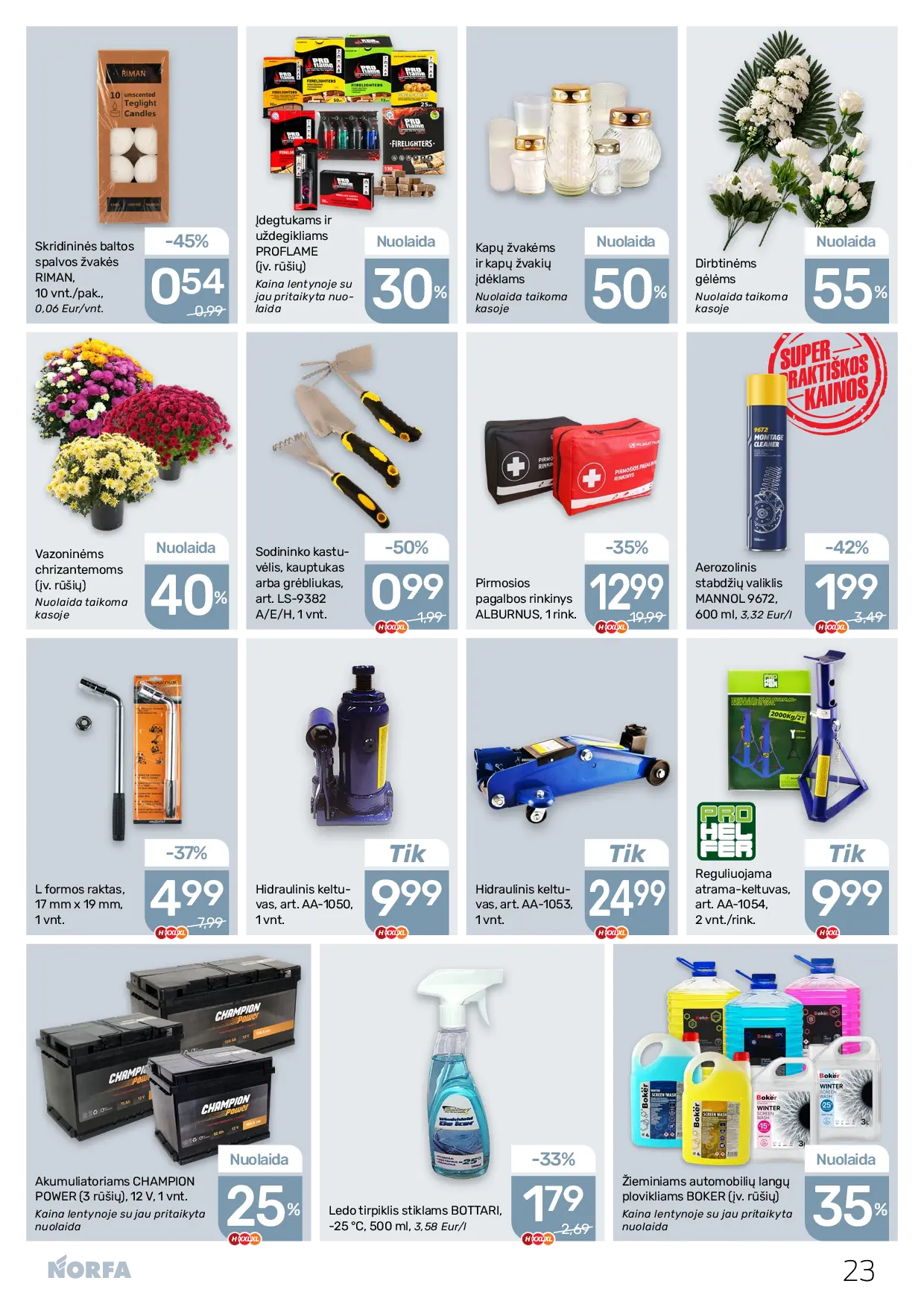 NORFA Nr. 21 (521) – 23 puslapis: Aerozolinis stabdžių valiklis MANNOL 9672, 600 ml, Pirmosios pagalbos rinkinys ALBURNUS, 1 rink., Dirbtinėms gėlėms