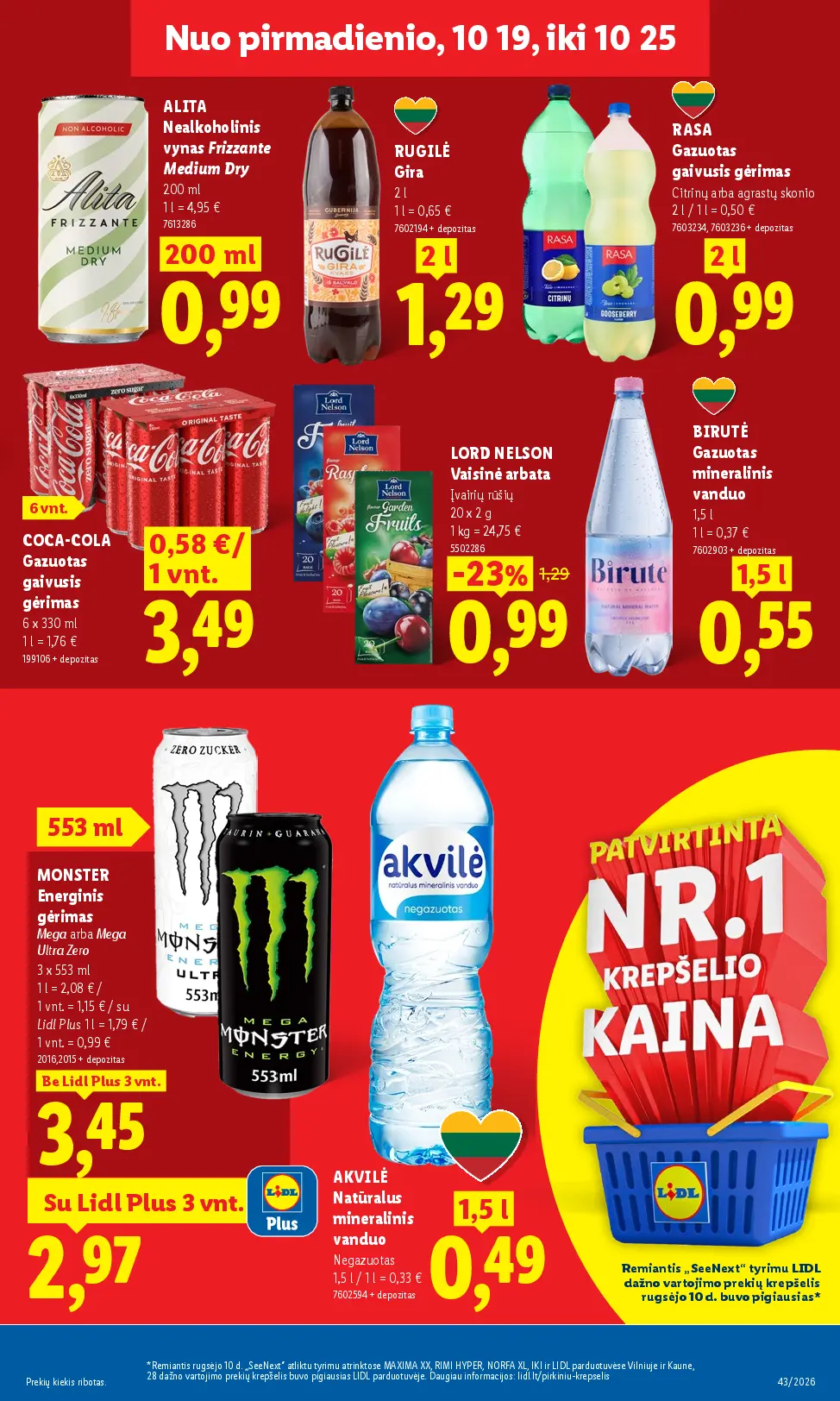 Naujas Lidl nuolaidų leidinys - MAISTO PREKIŲ PASIŪLYMAI Nr.43 – 13 puslapis: ALITA Nealkoholinis vynas Frizzante Medium Dry, 200 ml, RUGILĖ Gira, 2 l, Gazuotas gaivusis gėrimas RASA, 2 l