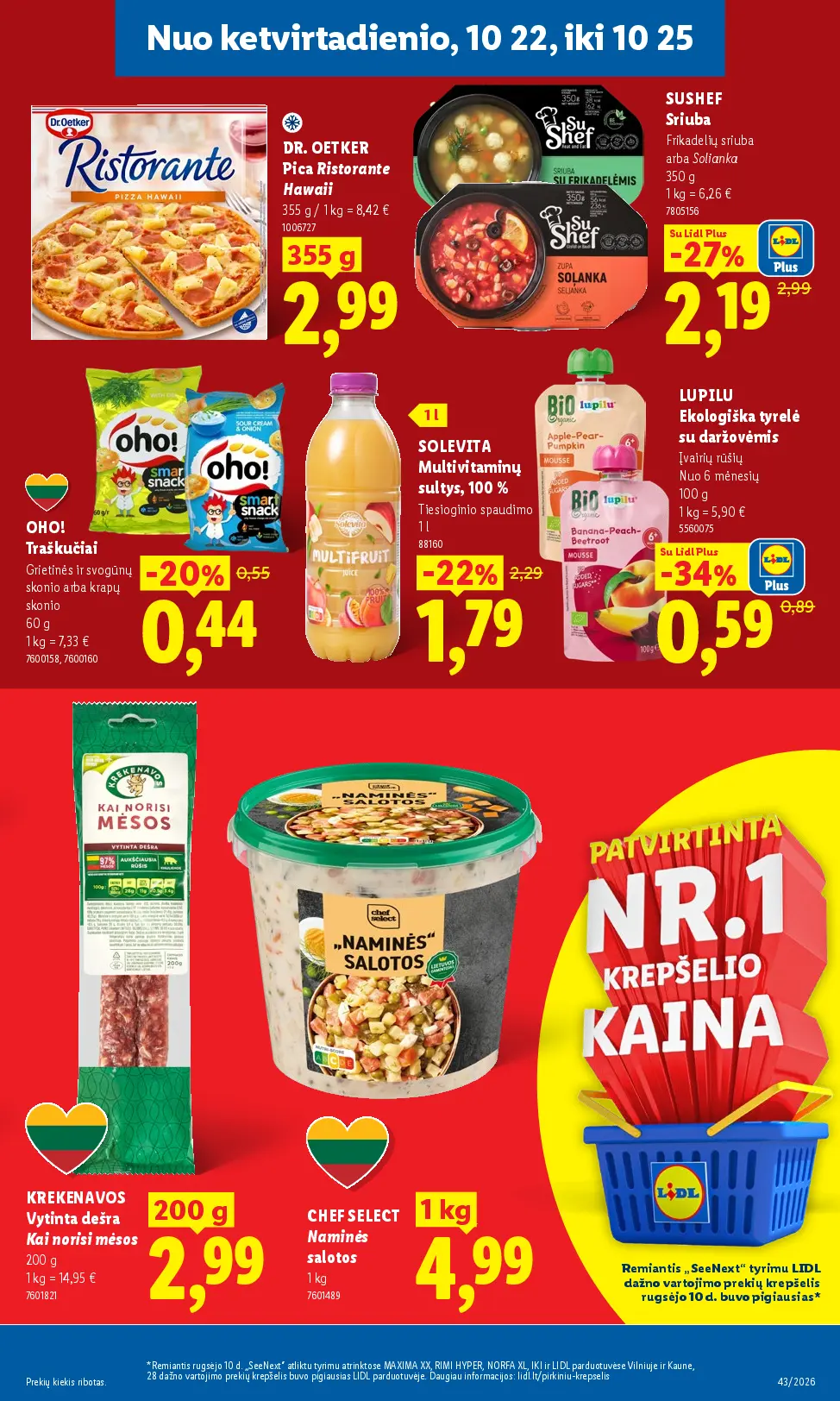 Naujas Lidl nuolaidų leidinys - MAISTO PREKIŲ PASIŪLYMAI Nr.43 – 29 puslapis: DR. OETKER Pica Ristorante Hawaii, 355 g, SUSHEF Sriuba, 350 g, OHO! Traškučiai, 60 g