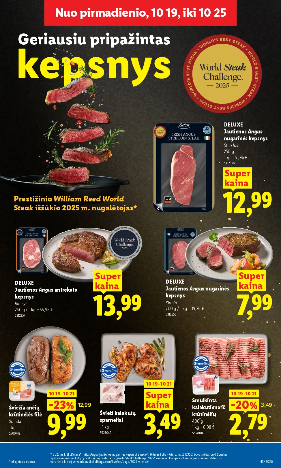 Naujas Lidl nuolaidų leidinys - MAISTO PREKIŲ PASIŪLYMAI Nr.43 – 9 puslapis: DELUXE Jautienos Angus nugarinės kepsnys, 250 g, DELUXE Jautienos Angus antrekoto kepsnys, 250 g, DELUXE Jautienos Angus nugarinės kepsnys, 200 g