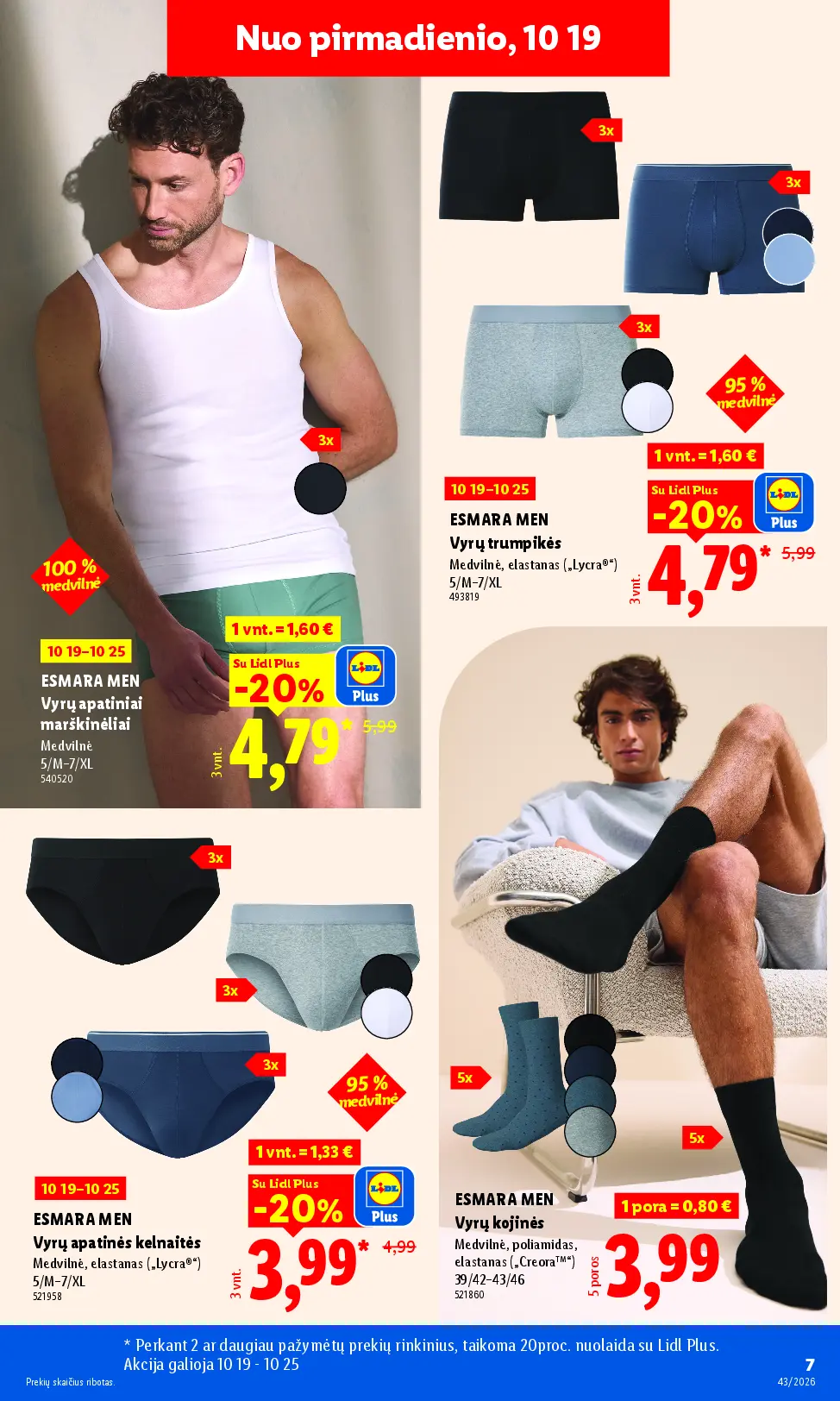 Naujas Lidl nuolaidų leidinys - NE MAISTO PREKIŲ PASIŪLYMAI Nr.43 – 7 puslapis: ESMARA MEN Vyrų apatiniai marškinėliai, ESMARA MEN Vyrų trumpikės, ESMARA MEN Vyrų apatinės kelnaitės