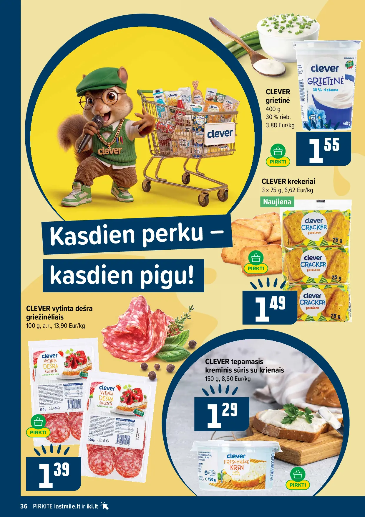 IKI Kainų leidinys Nr. 43 – 36 puslapis: CLEVER krekeriai, 3 x 75 g