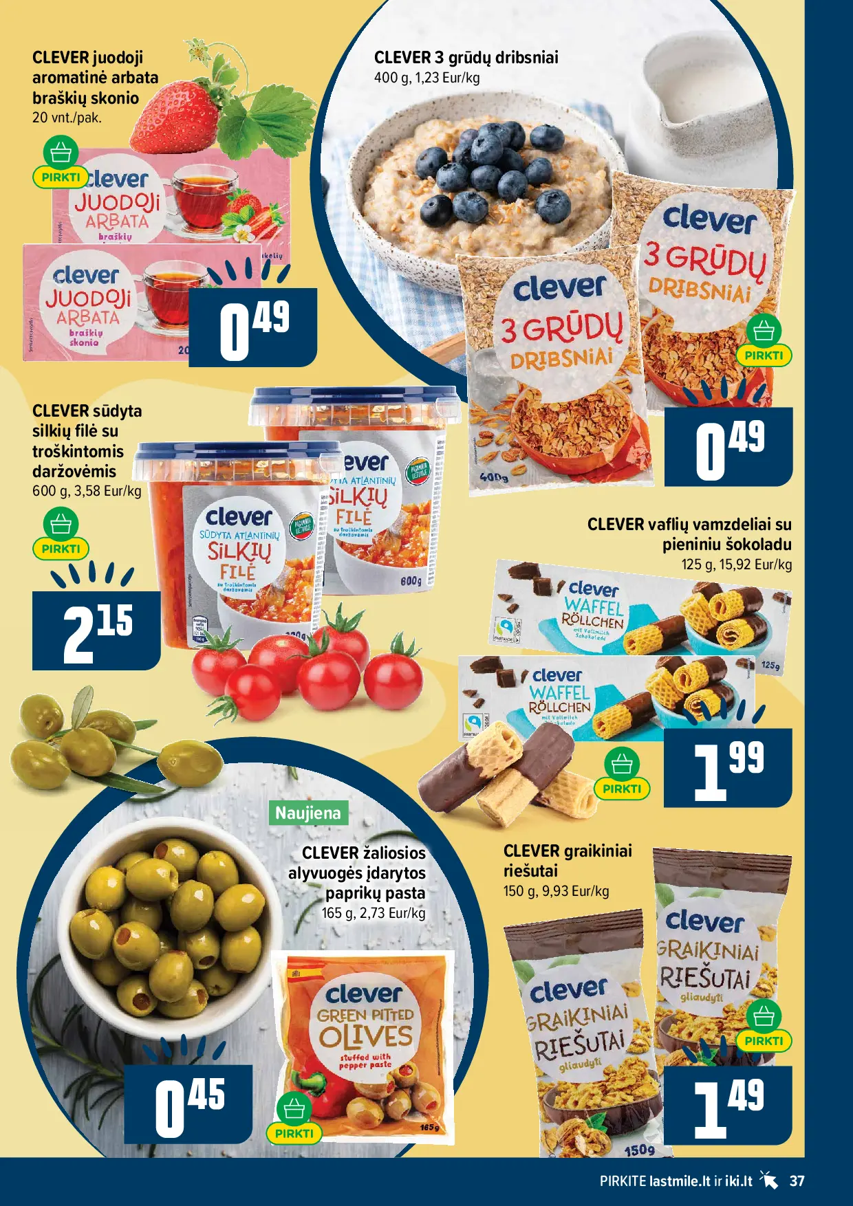 IKI Kainų leidinys Nr. 43 – 37 puslapis: CLEVER žaliosios alyvuogės įdarytos paprikų pasta, 165 g