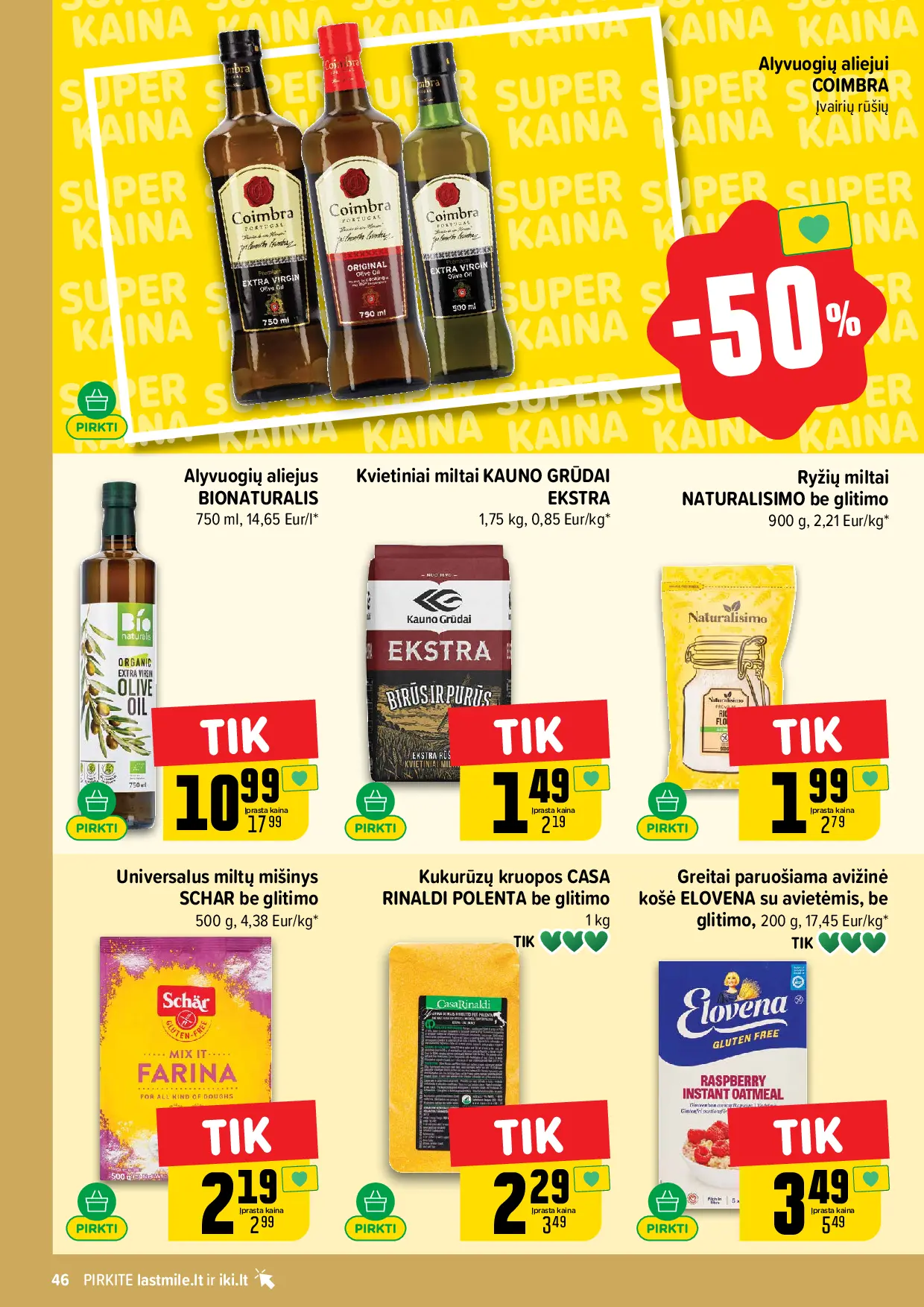 IKI Kainų leidinys Nr. 43 – 46 puslapis: Alyvuogių aliejui COIMBRA, Alyvuogių aliejus BIONATURALIS, 750 ml