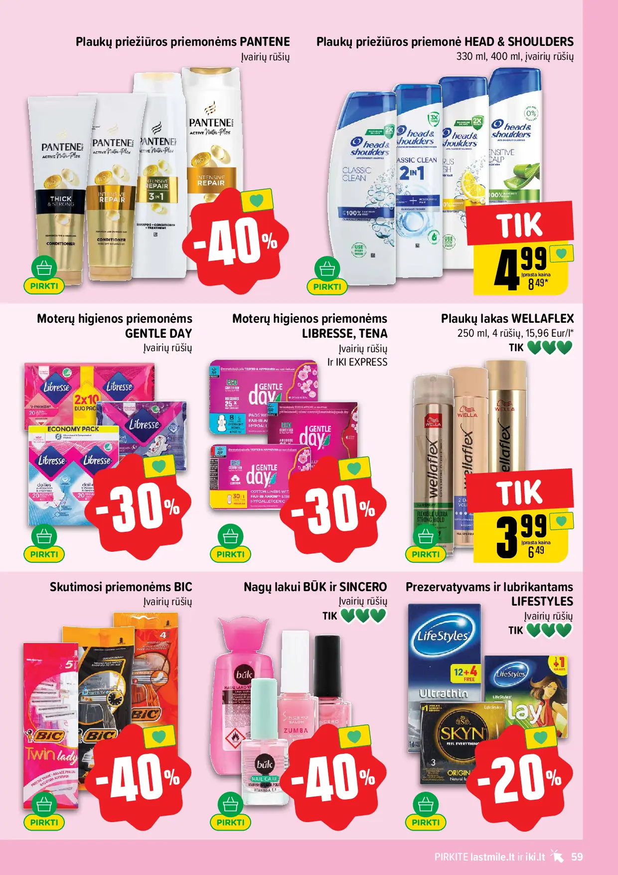 IKI Kainų leidinys Nr. 43 – 59 puslapis: Plaukų priežiūros priemonėms PANTENE, Plaukų priežiūros priemonė HEAD & SHOULDERS, 330 ml, Moterų higienos priemonėms LIBRESSE, TENA