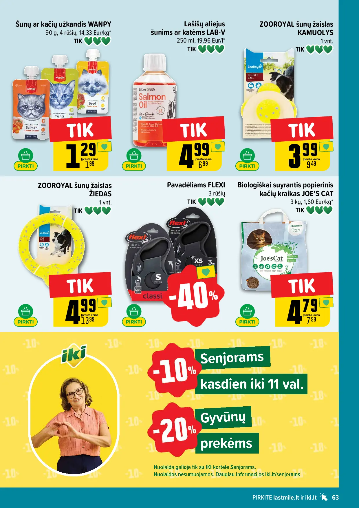 IKI Kainų leidinys Nr. 43 – 63 puslapis: Šunų ar kačių užkandis WANPY, 90 g, Žaislas šunims kamuolys ZOOROYAL, 1 vnt, Žaislas šunims žiedas ZOOROYAL, 1 vnt