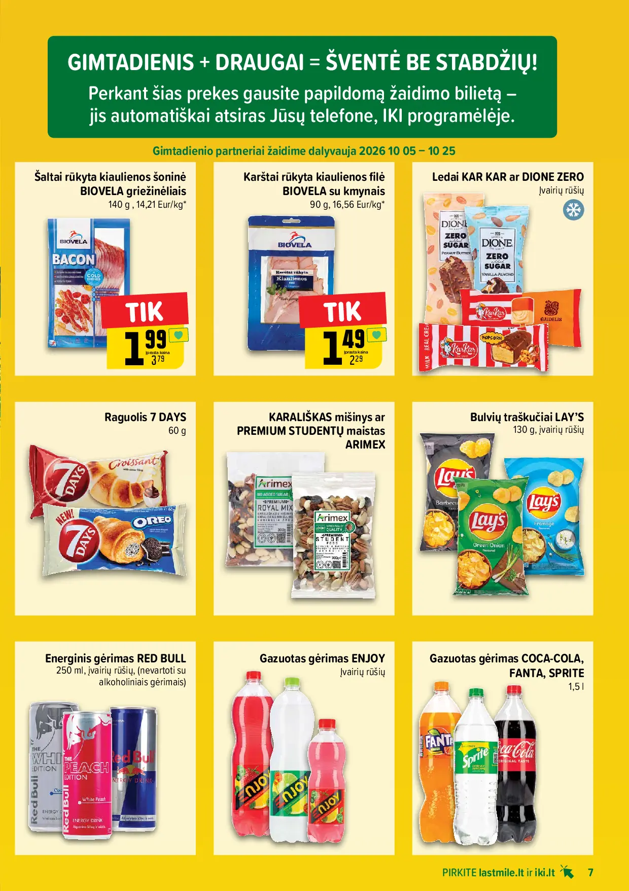IKI Kainų leidinys Nr. 43 – 7 puslapis: Šaltai rūkyta kiaulienos šoninė BIOVELA griežinėliais, 140 g, Karštai rūkyta kiaulienos filė BIOVELA su kmynais, 90 g