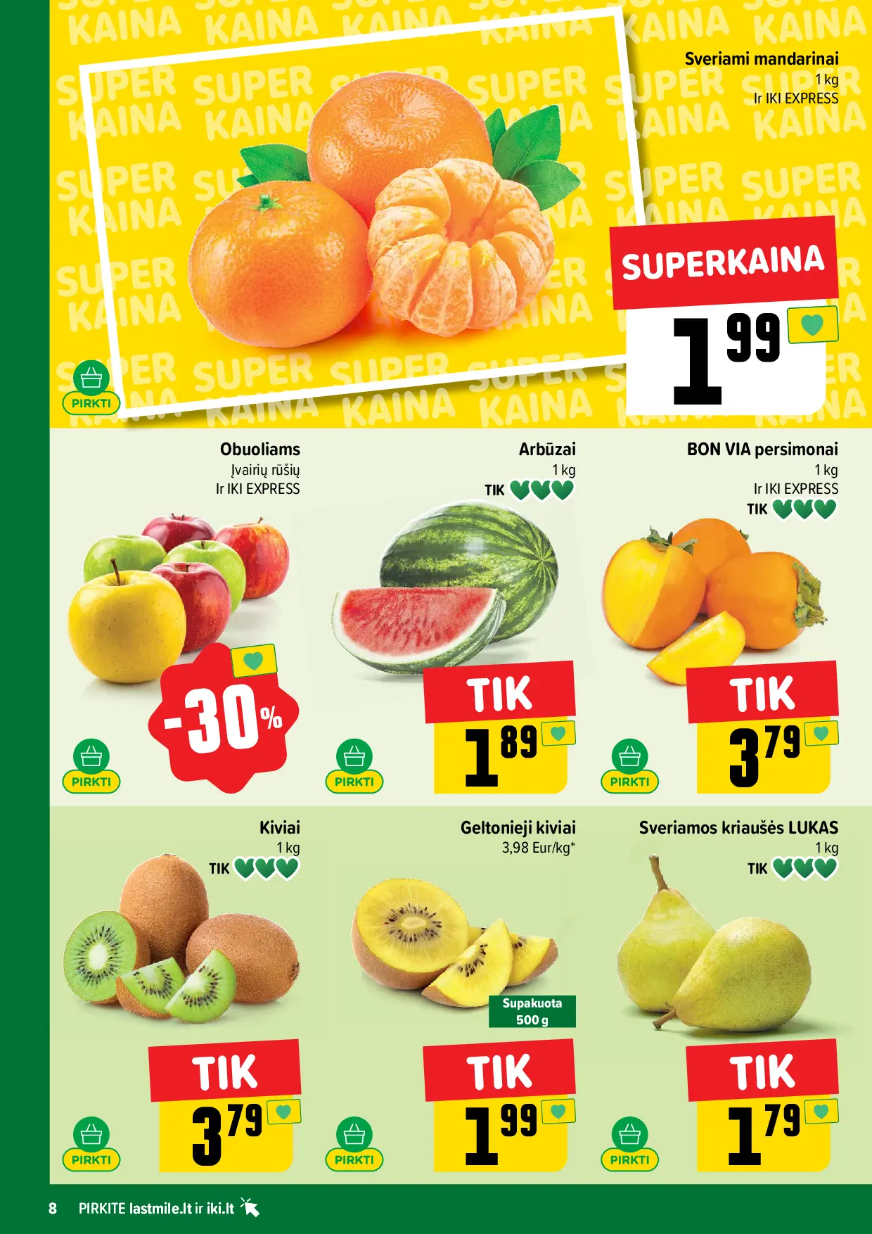 IKI Kainų leidinys Nr. 43 – 8 puslapis: Mandarinai sveriami, 1 kg, Obuoliams, Arbūzams, 1 kg