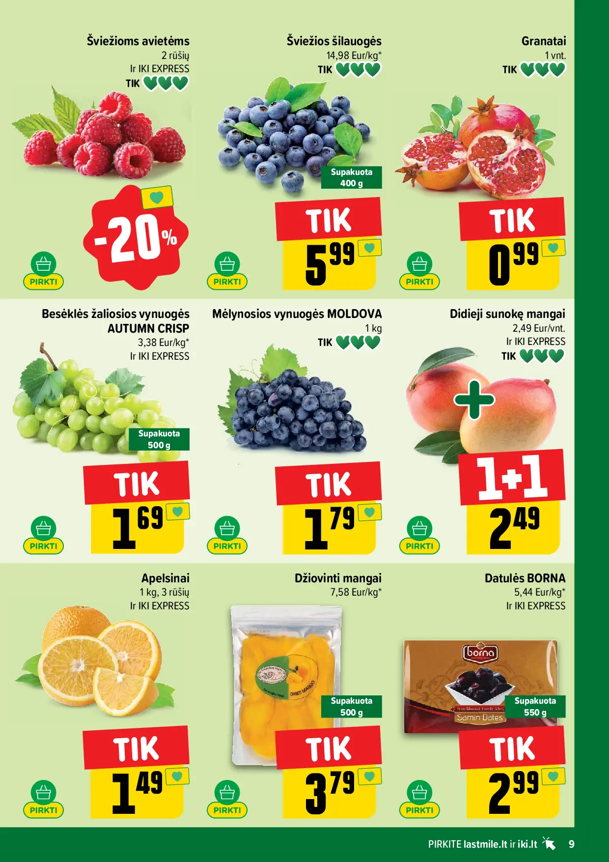 IKI Kainų leidinys Nr. 43 – 9 puslapis: Šviežioms avietėms, Granatai, 1 vnt, Sunokę didieji mangai