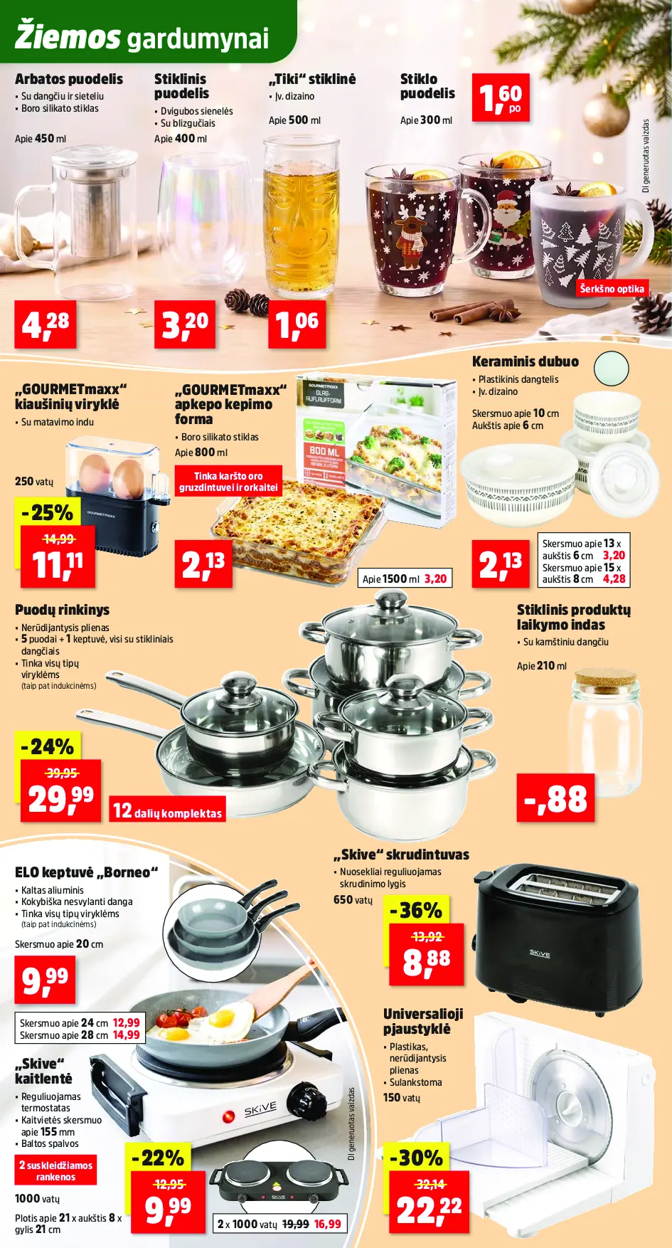 Thomas Philipps savaitės leidinys – 8 puslapis: Arbatos puodelis, 450 ml, Stiklinis puodelis, 400 ml, „Tiki“ stiklinė, 500 ml