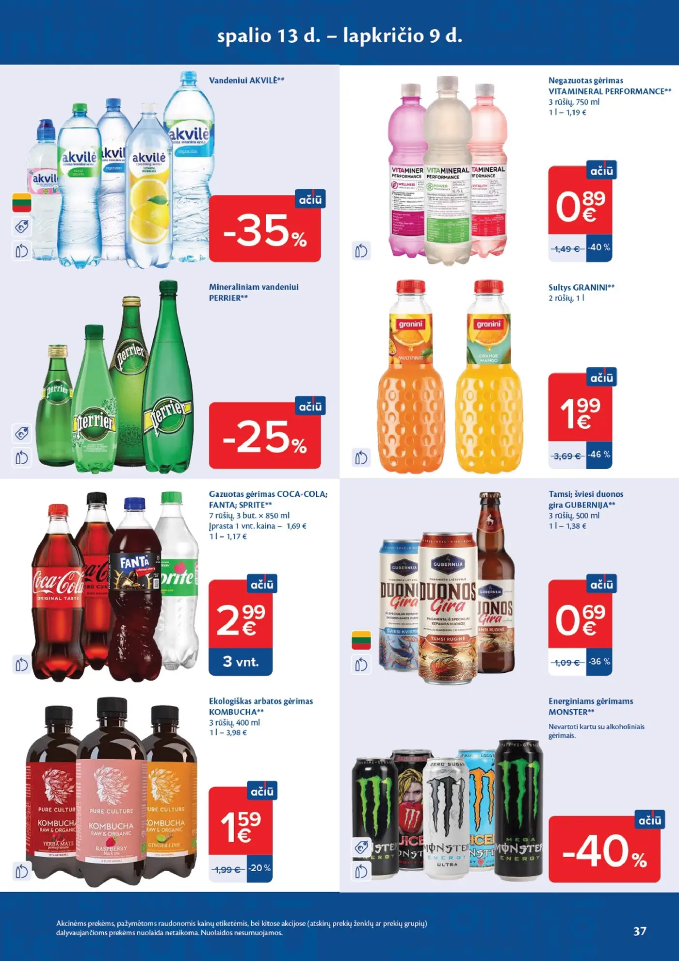 Naujas Maxima nuolaidų leidinys - AČIŪ savaitinis leidinys Nr. 43 – 37 puslapis: Vandeniui AKVILĖ, Negazuotas gėrimas VITAMINERAL PERFORMANCE, 750 ml, Mineraliniam vandeniui PERRIER