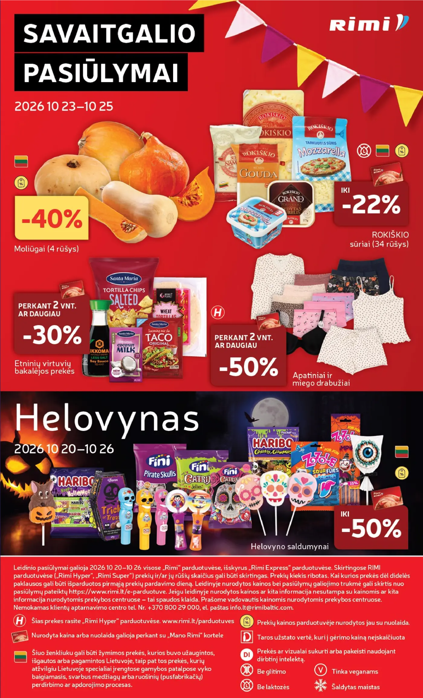 „Rimi“ savaitinis leidinys Nr. 43 (2026.10.20 - 2026.10.26) – 41 puslapis: Moliūgai, ROKIŠKIO sūriai, Etninių virtuvių bakalėjos prekės