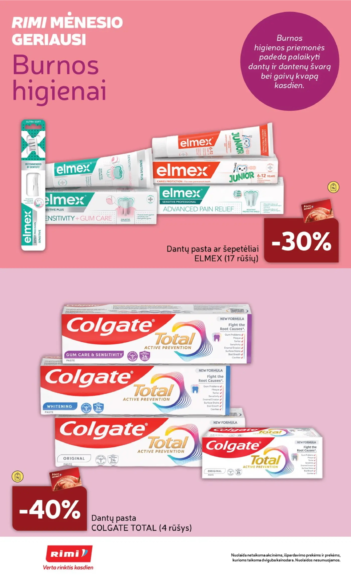 Naujas Rimi nuolaidų leidinys - GROŽIO prekių katalogas Nr. 11 – 14 puslapis: Dantų pasta COLGATE TOTAL