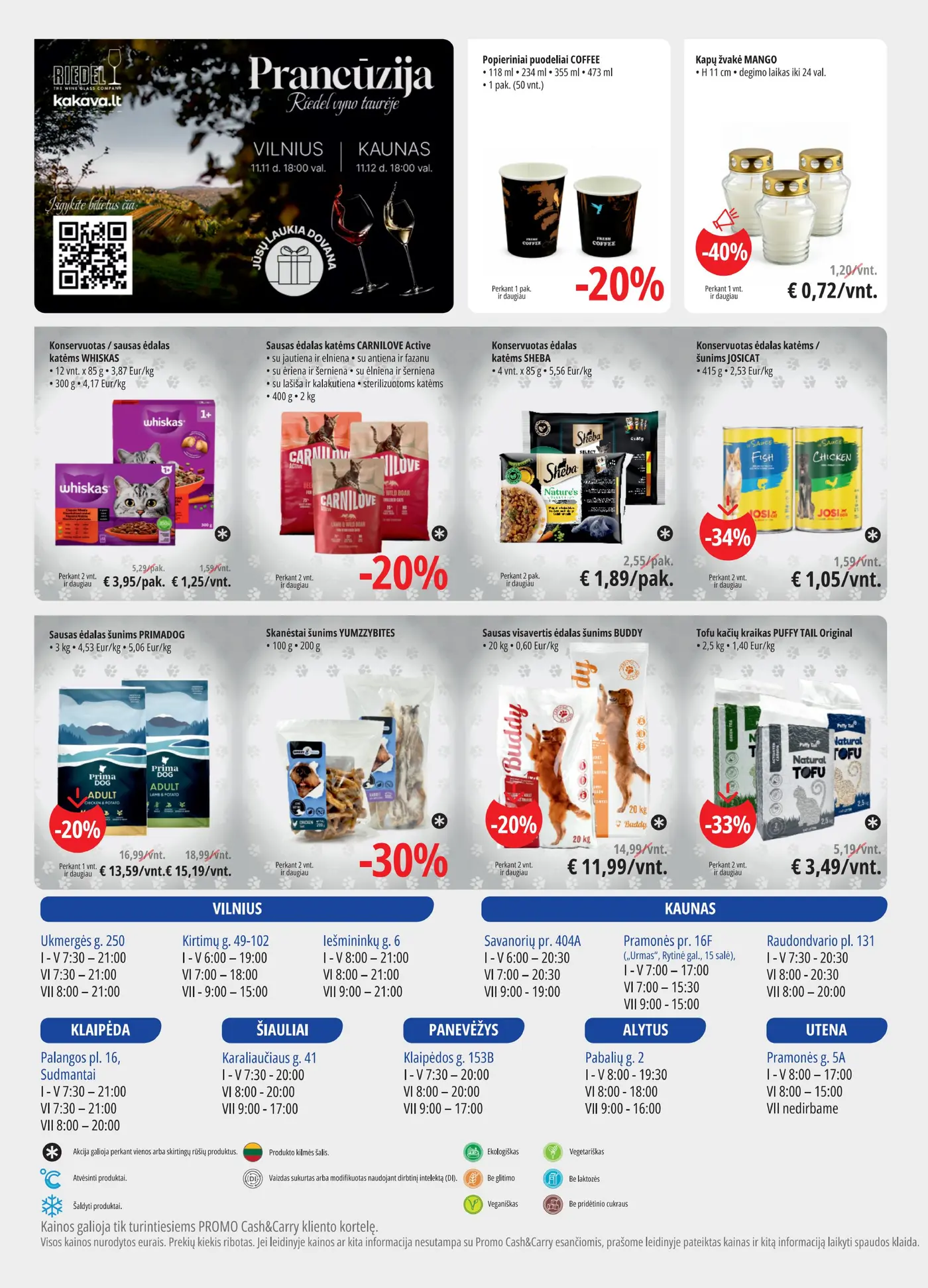 PROMO Cash&Carry Pasiūlymai – 12 puslapis: Popieriniai puodeliai COFFEE, 1 pak., Kapų žvakė MANGO, Konservuotas / sausas ėdalas katėms WHISKAS, 12 vnt
