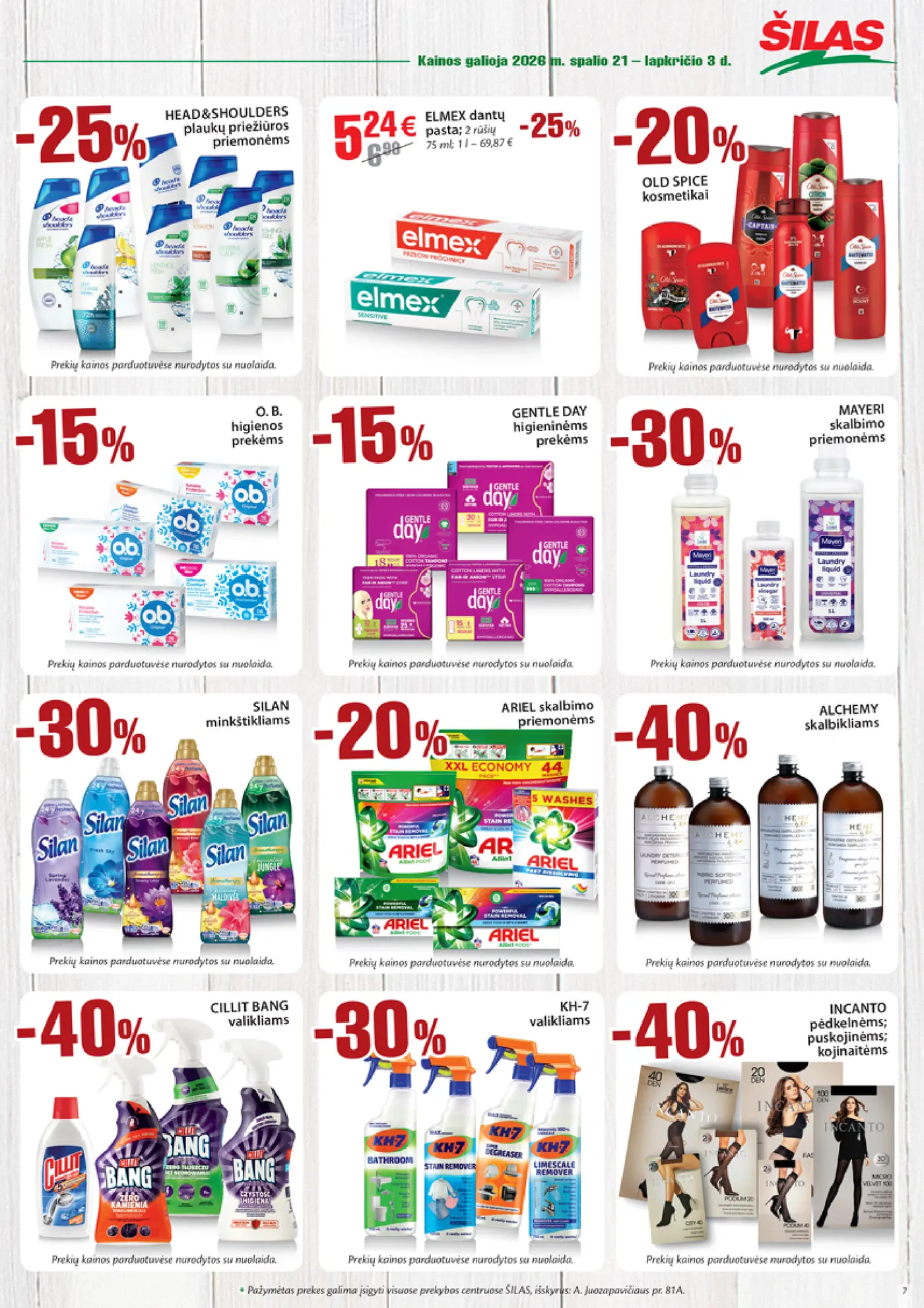 Šilas leidinys Nr. 21 – 7 puslapis: HEAD&SHOULDERS plaukų priežiūros priemonėms, ELMEX dantų pasta, 75 ml, OLD SPICE kosmetikai