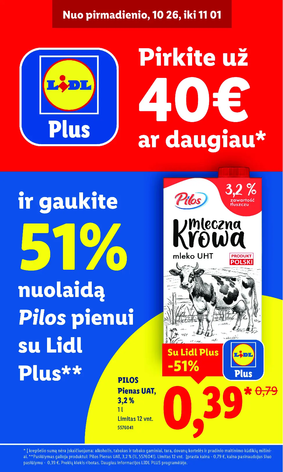 Naujas Lidl nuolaidų leidinys - MAISTO PREKIŲ PASIŪLYMAI Nr.44 – 2 puslapis: PILOS Pienas UAT, 1 l
