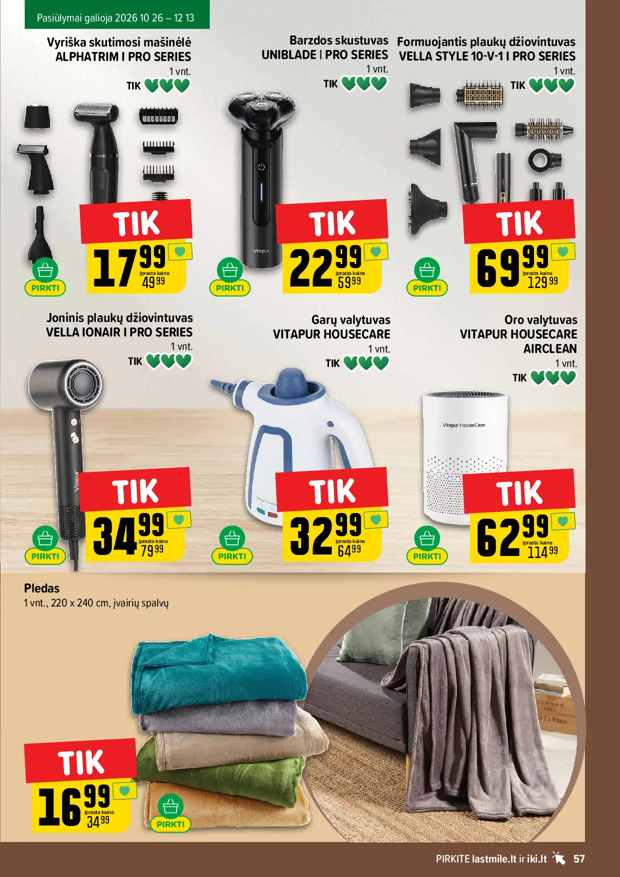 IKI Kainų leidinys Nr. 44 – 57 puslapis: Garų valytuvas VITAPUR HOUSECARE, 1 vnt, Pledas, 1 vnt