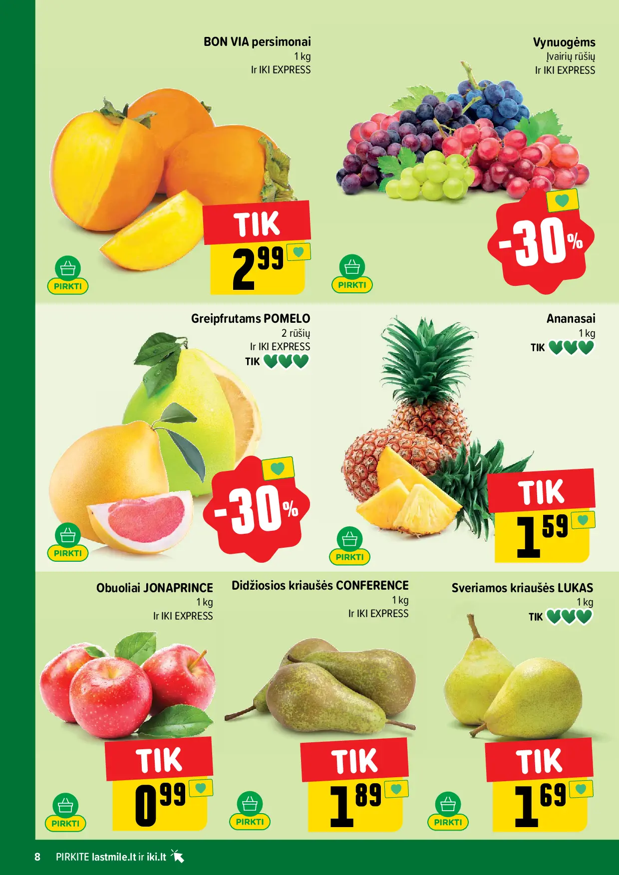 IKI Kainų leidinys Nr. 44 – 8 puslapis: PERSIMONAI BON VIA, 1 kg, Vynuogėms, Greipfrutams POMELO