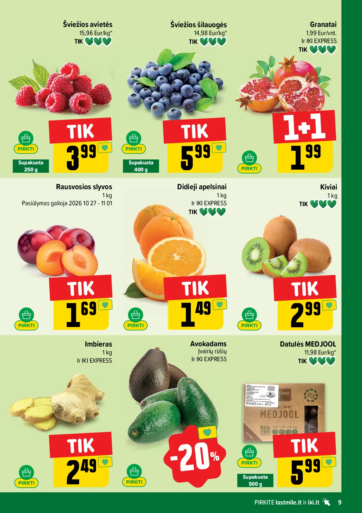 IKI Kainų leidinys Nr. 44 – 9 puslapis: Granatai, APELSINAI DIDIEJI, 1 kg, Kiviams, 1 kg