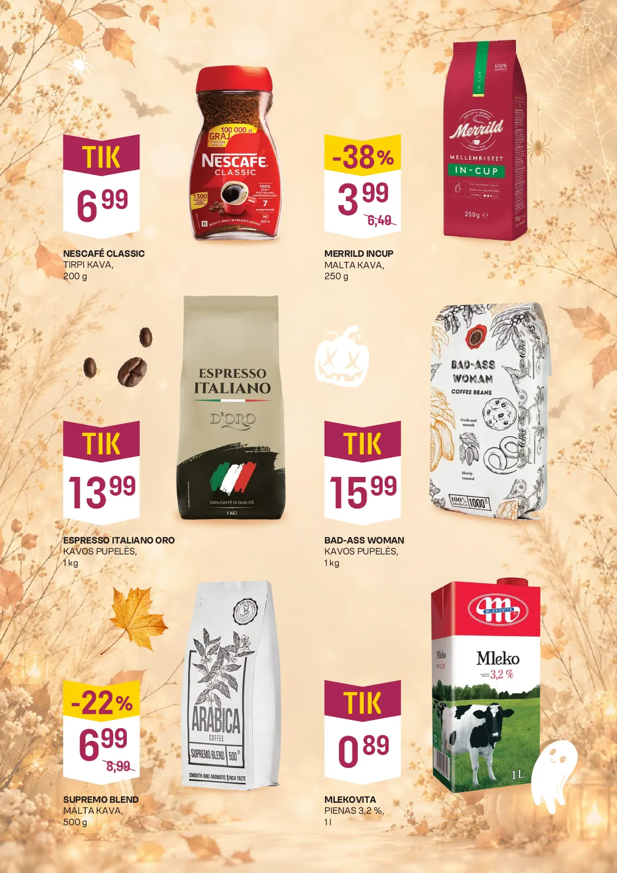 Vynoteka kainų leidinys Nr. 22 – 4 puslapis: NESCAFÉ CLASSIC, 200 g, MERRILD INCUP, 250 g, ESPRESSO ITALIANO ORO, 1 kg
