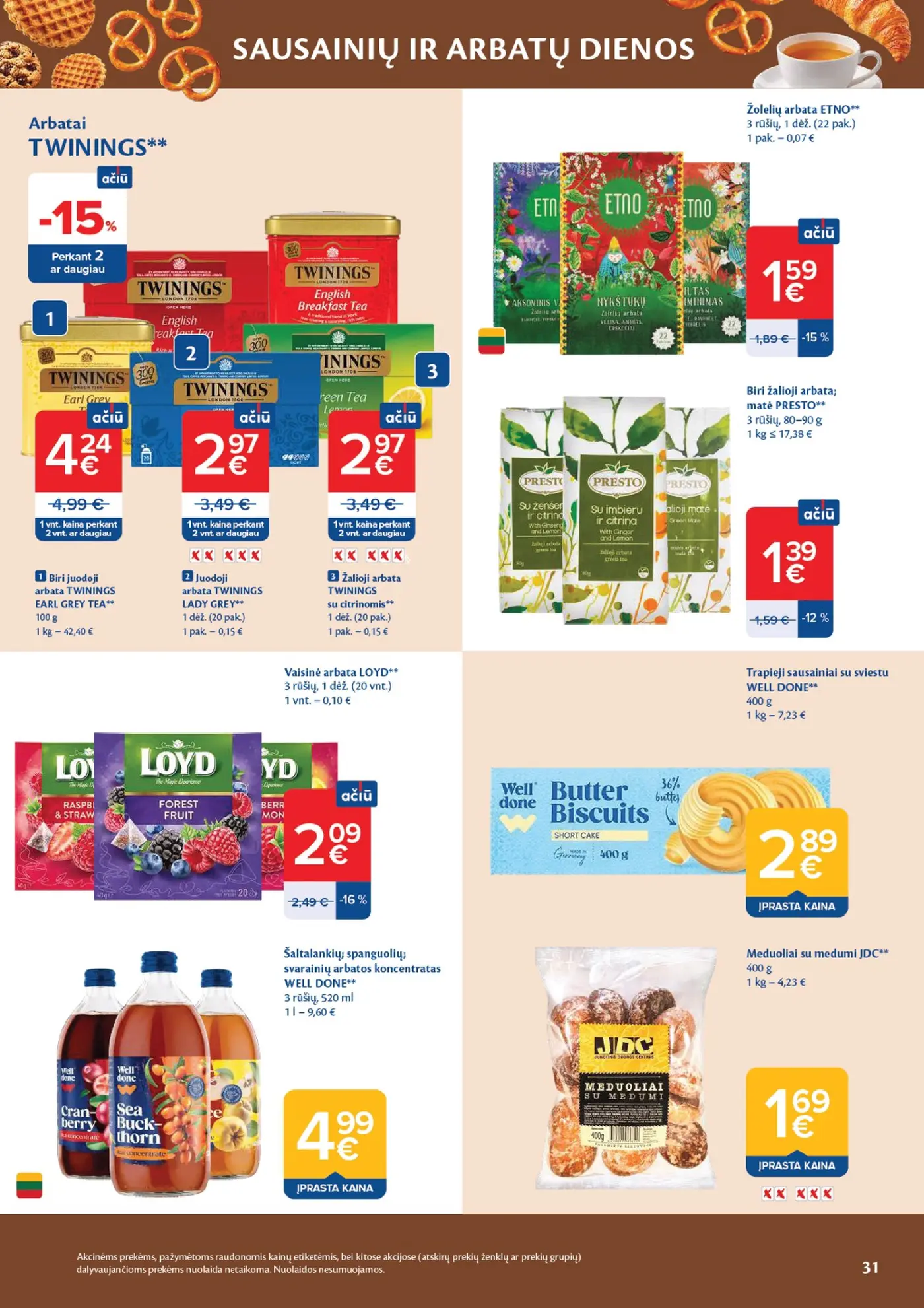 Naujas Maxima nuolaidų leidinys - AČIŪ savaitinis leidinys Nr. 44 – 31 puslapis: Arbatai TWININGS, Biri juodoji arbata TWININGS EARL GREY TEA, 100 g, Juodoji arbata TWININGS LADY GREY, 1 dėž.