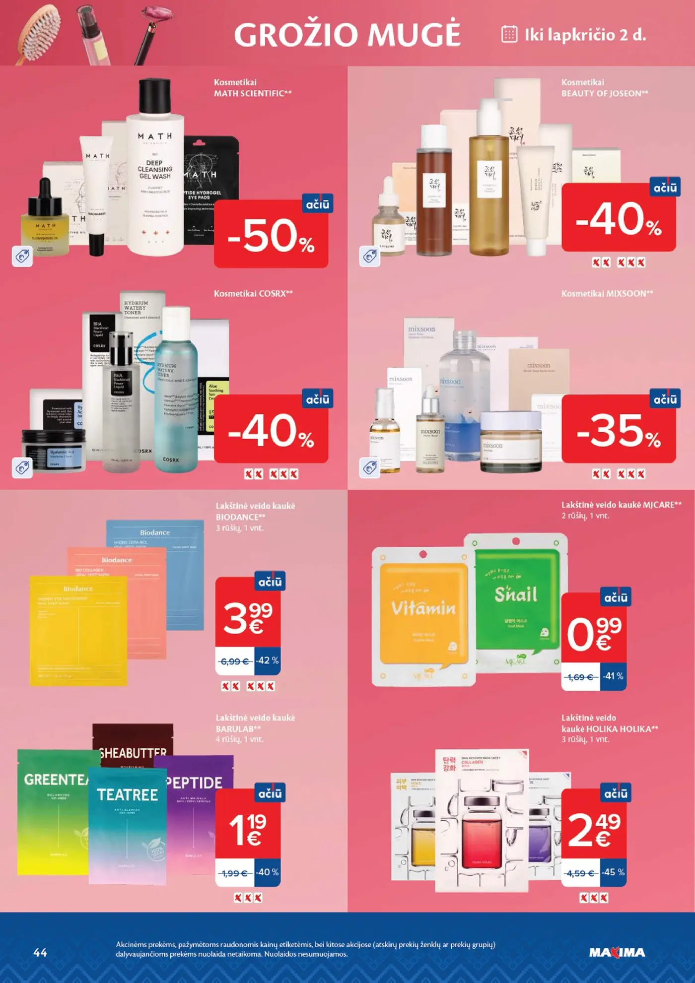Naujas Maxima nuolaidų leidinys - AČIŪ savaitinis leidinys Nr. 44 – 44 puslapis: Lakštinė veido kaukė MJCARE, 1 vnt, Kosmetikai MATH SCIENTIFIC, Kosmetikai BEAUTY OF JOSEON
