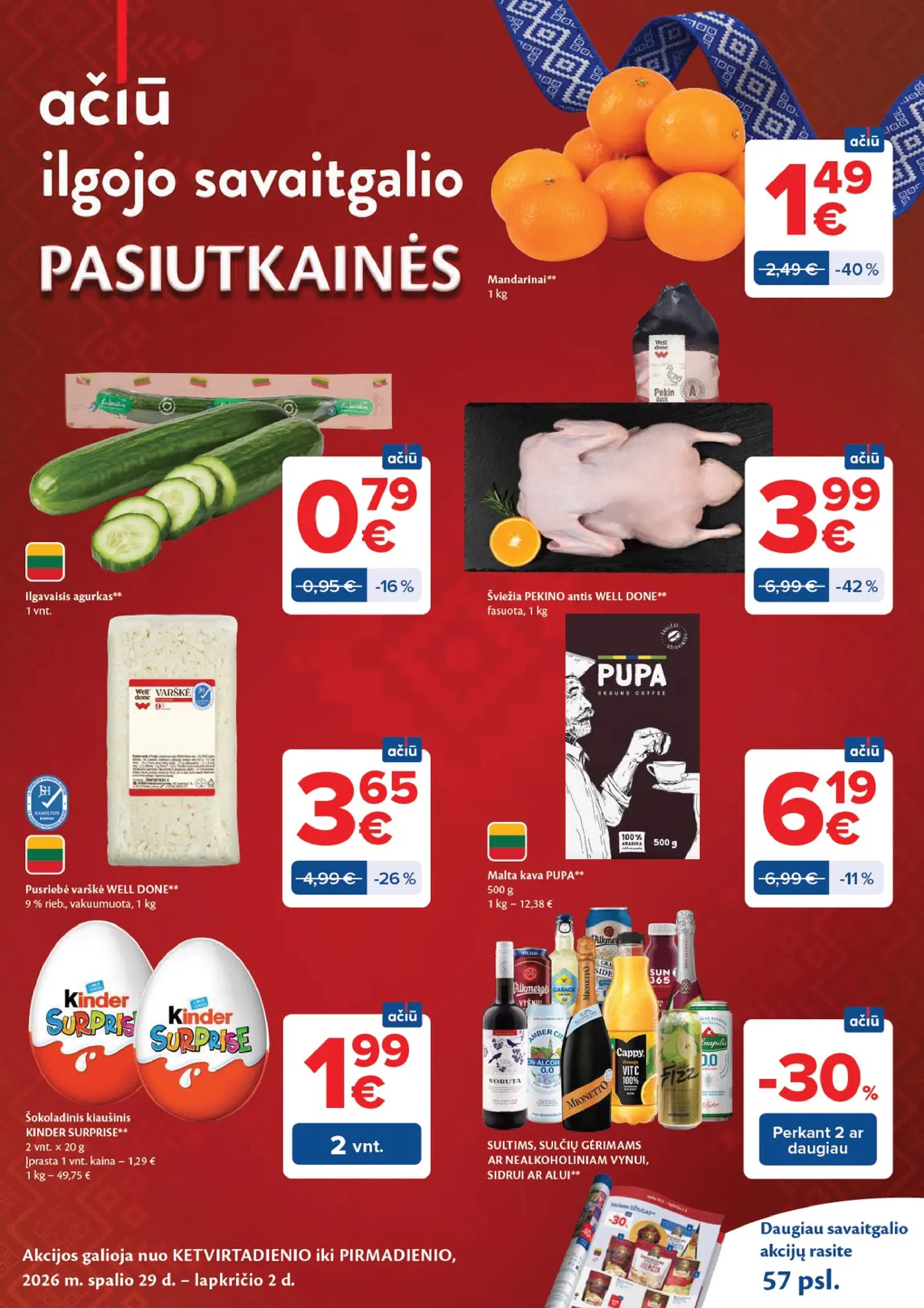 Naujas Maxima nuolaidų leidinys - AČIŪ savaitinis leidinys Nr. 44 – 58 puslapis: Mandarinams, 1 kg, Ilgavaisiai agurkai, 1 vnt, Šviežia PEKINO antis WELL DONE, 1 kg