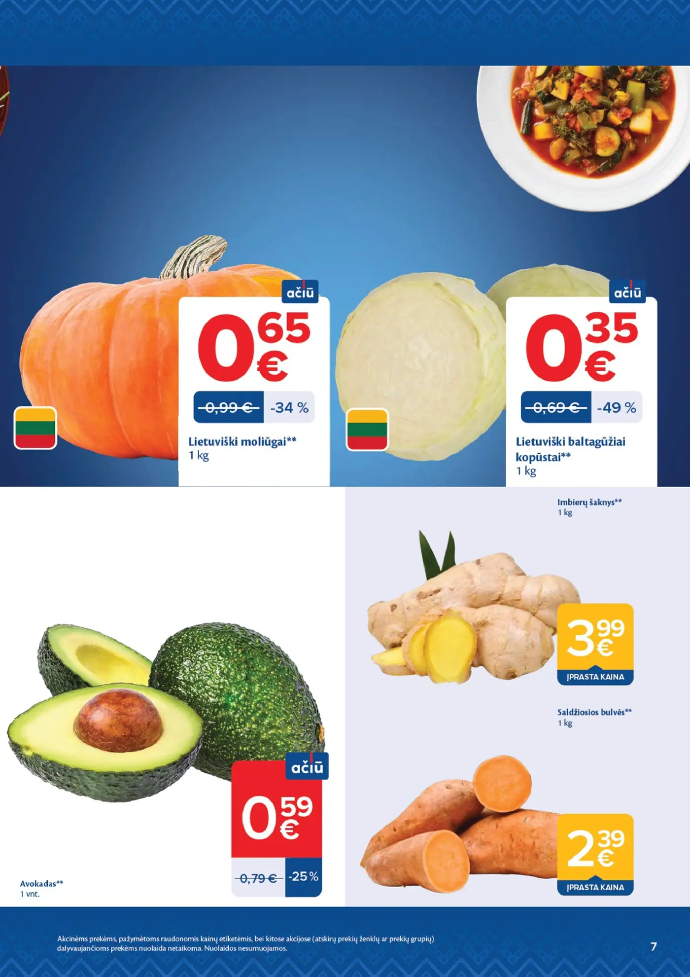 Naujas Maxima nuolaidų leidinys - AČIŪ savaitinis leidinys Nr. 44 – 7 puslapis: Lietuviški moliūgai, 1 kg, Baltagūžiai kopūstai, 1 kg, Avokadai, 1 vnt