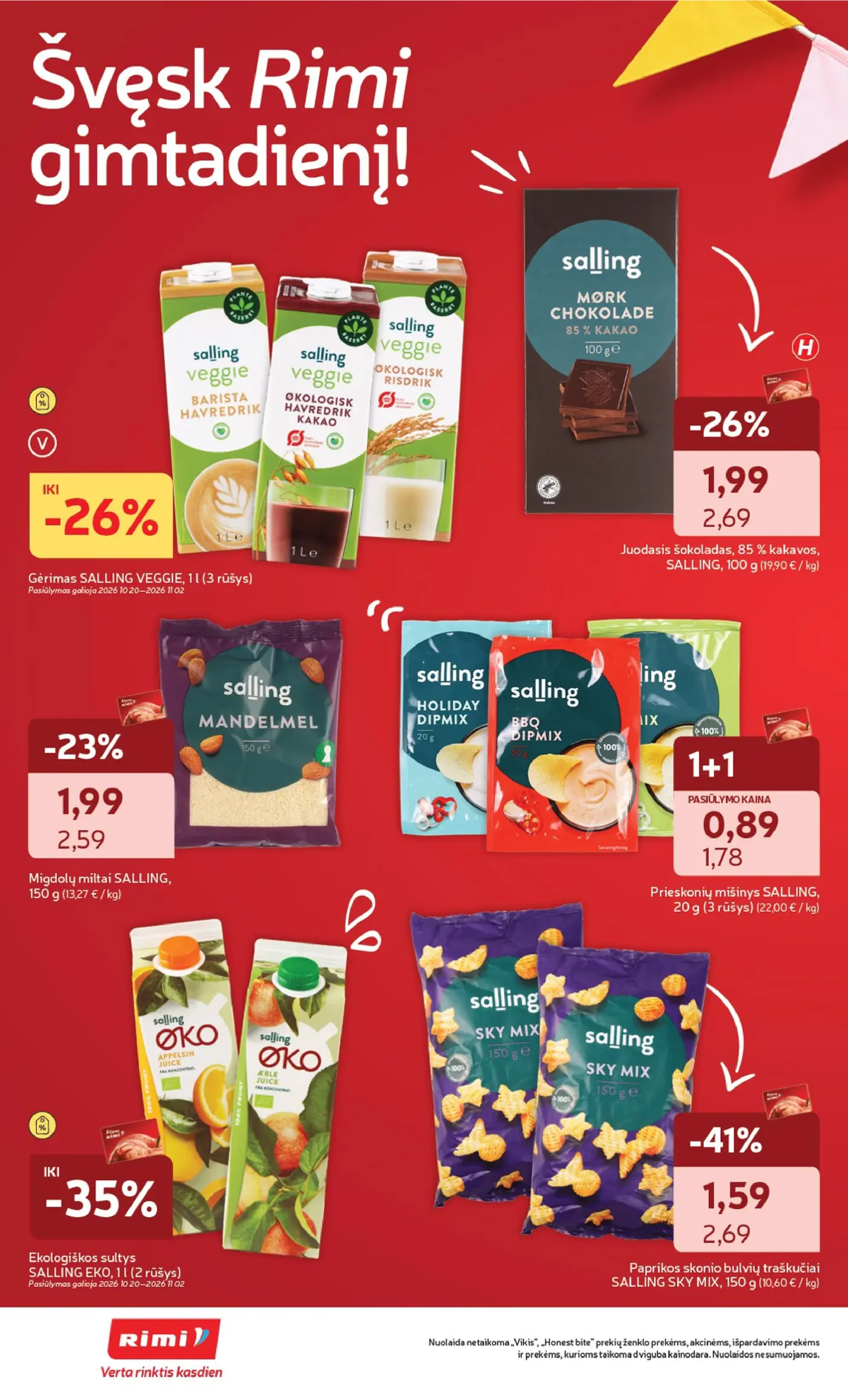 Rimi leidinys Nr. 44 – 2 puslapis: Migdolų miltai SALLING, 150 g, Gėrimas SALLING VEGGIE, 1 l, Prieskonių mišinys SALLING, 20 g