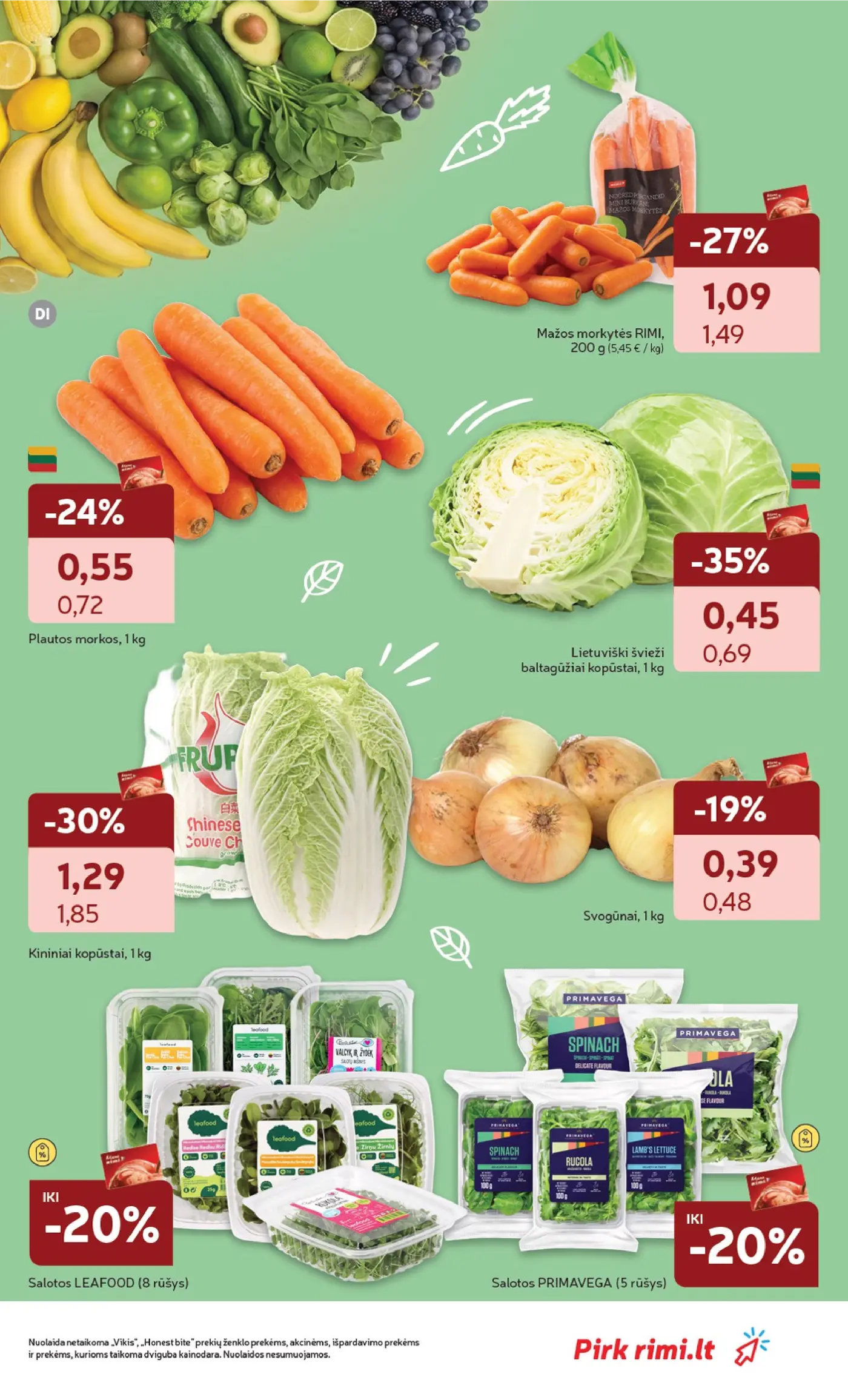 Rimi leidinys Nr. 44 – 21 puslapis: Lietuviški švieži baltagūžiai kopūstai, 1 kg, Mažos morkytės RIMI, 200 g, Kininiams kopūstams, 1 kg