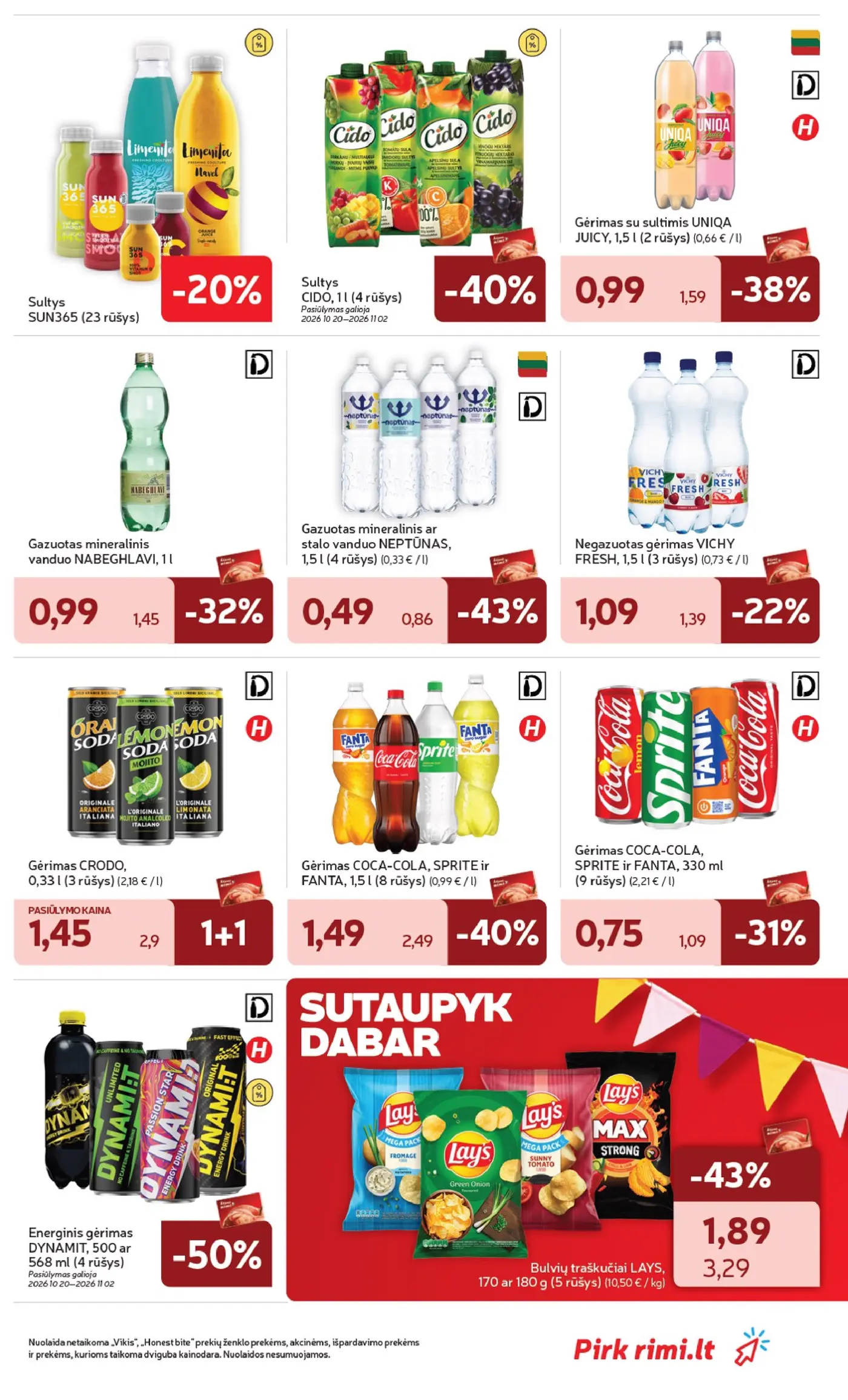 Rimi leidinys Nr. 44 – 31 puslapis: Sultys SUN365, Sultys CIDO, 1 l, Gėrimas su sultimis UNIQA JUICY, 1.5 l