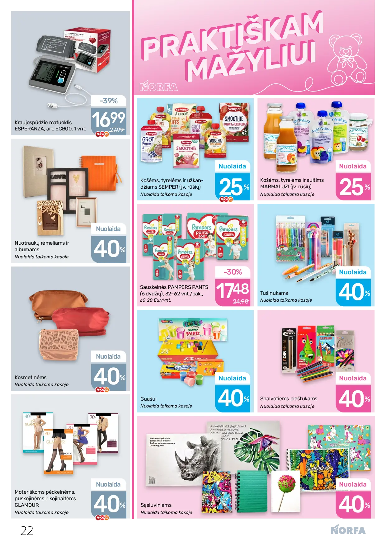 Norfa leidinys Nr. 22 – 22 puslapis: Spalvotiems pieštukams, Guašui, Sąsiuviniams