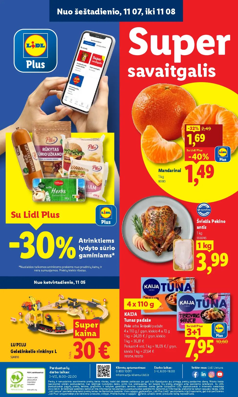 Lidl maisto prekių leidinys Nr. 45 – 36 puslapis: Mandarinams, 1 kg, Šviežia Pekino antis, 1 kg, Atrinktiems lydyto sūrio gaminiams