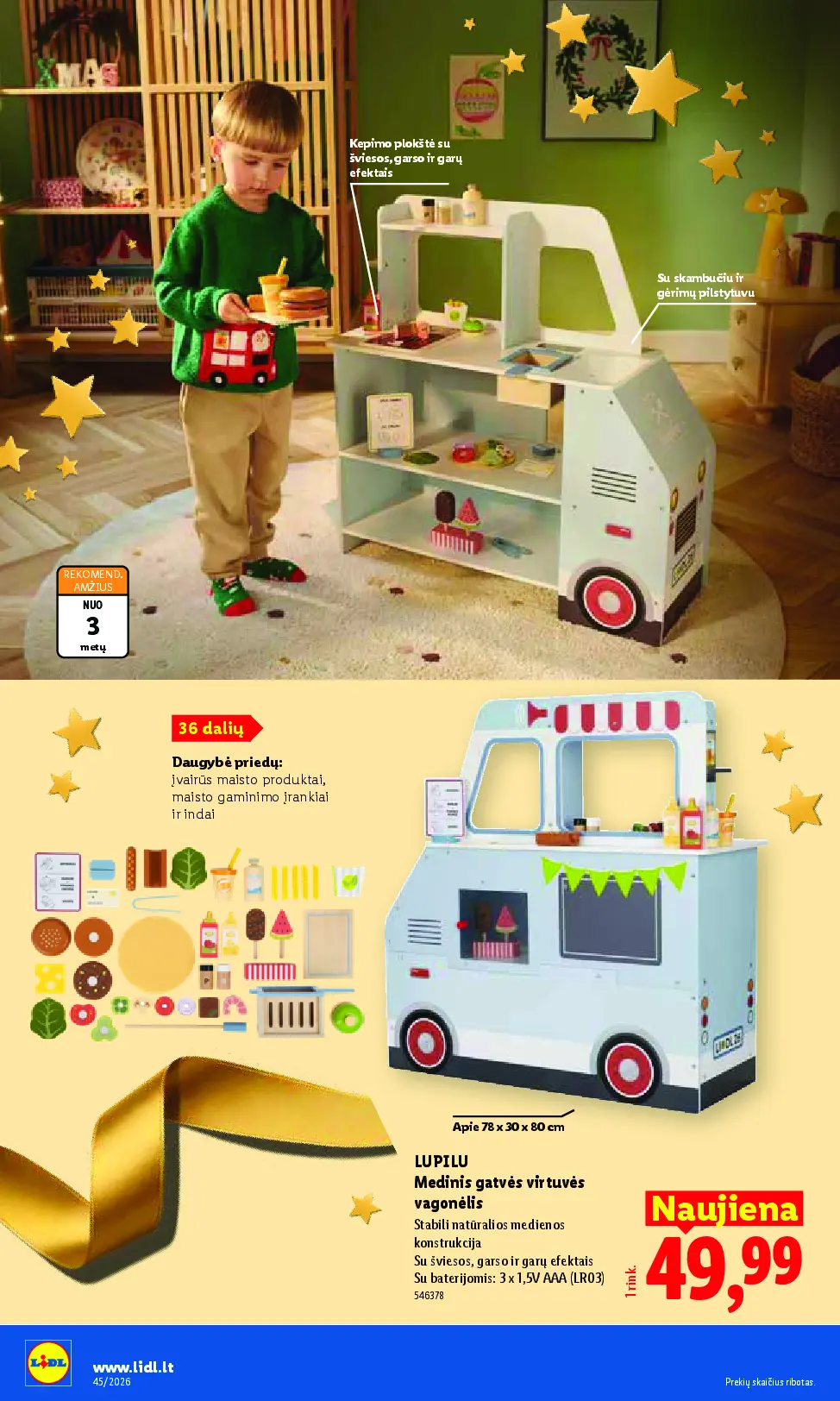 Lidl ne maisto prekių leidinys Nr. 45 – 10 puslapis: LUPILU Medinis gatvės virtuvės vagonėlis, 30 x 80 cm
