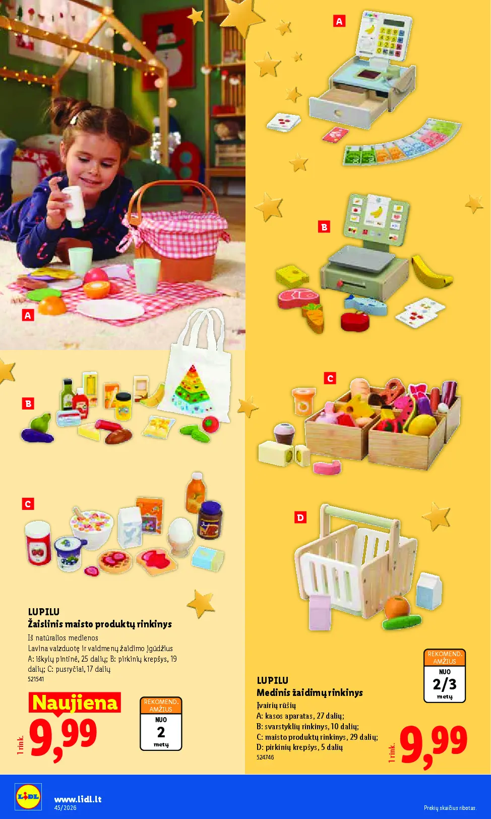 Lidl ne maisto prekių leidinys Nr. 45 – 12 puslapis: LUPILU Žaislinis maisto produktų rinkinys, LUPILU Medinis žaidimų rinkinys