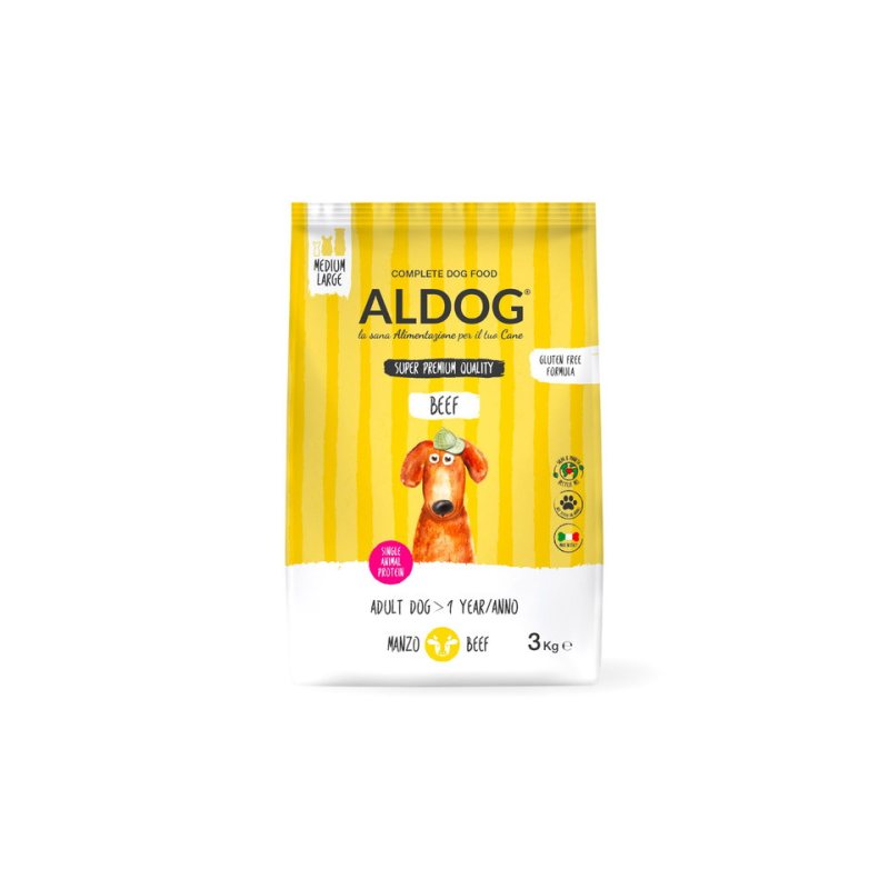 ALDOG BEEF sausas maistas vidutinių/didelių veislių šunims, 3 kg