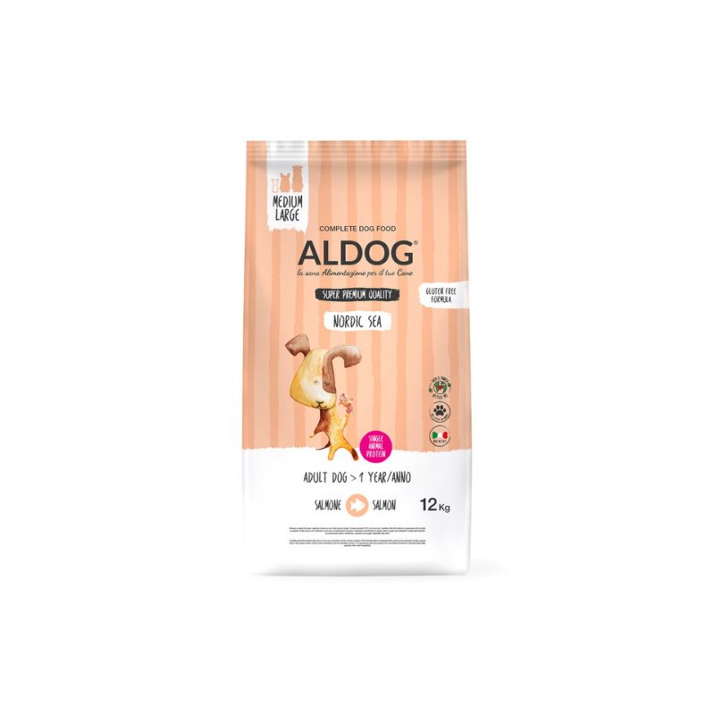 ALDOG NORDIC SEA sausas maistas vidutinių/didelių veislių šunims su lašiša ir grūdais, 12 kg