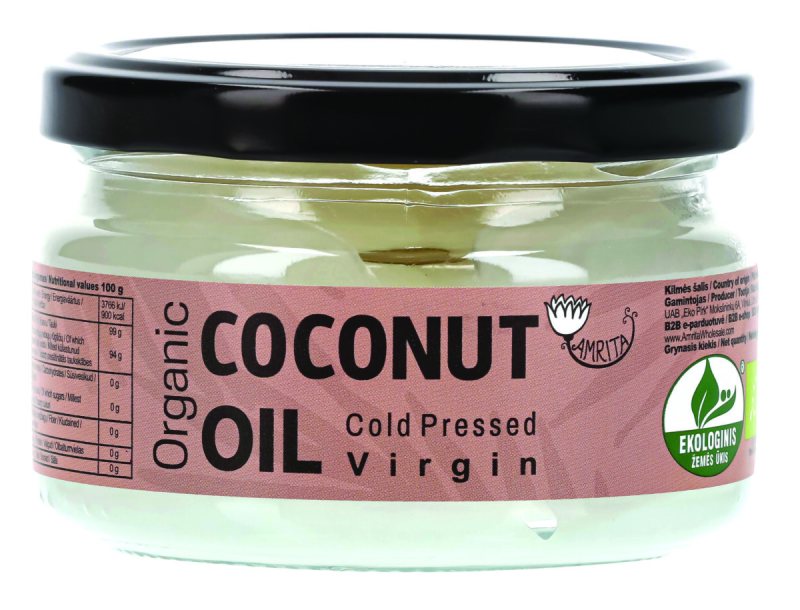AMRITA ekologiškas šalto spaudimo nerafinuotas kokosų aliejus, 200 ml