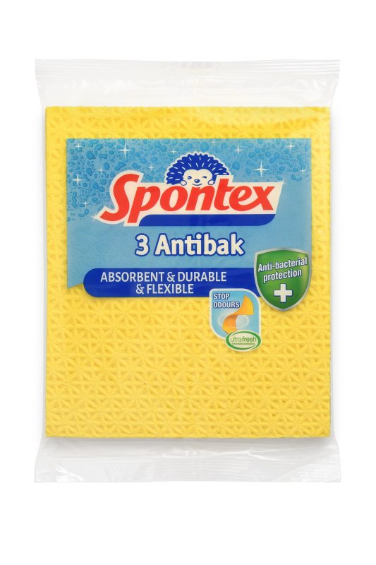 Antibakterinės šluostės-kempinės SPONTEX ANTIBAK, 3 vnt