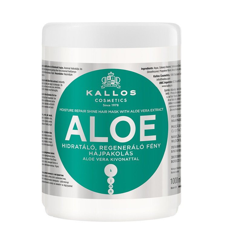Atkuriamoji drėkinamoji plaukų kaukė su alaviju Kallos KJMN Aloe Moisture Repair Shine Hair Mask, 1000 ml