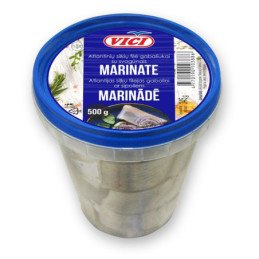 Atlantinių silkių filė gab. VIČI su svog.marin., 500 g