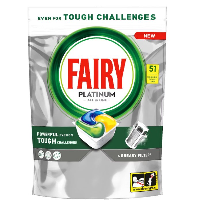 Automatinių indaplovių kapsulės FAIRY Platinum Lemon, 51 vnt