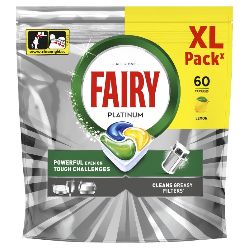 Automatinių indaplovių kapsulės FAIRY Platinum Lemon, 60 vnt