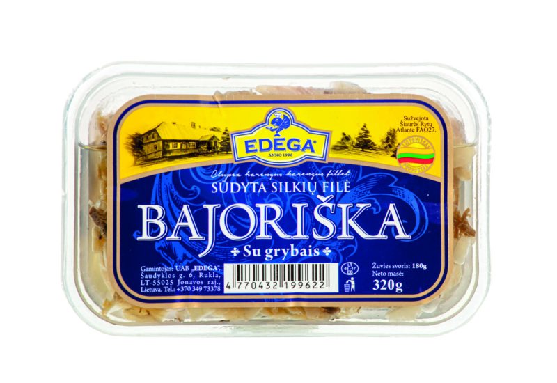 BAJORIŠKA sūdyta silkių filė su grybais, 320 g